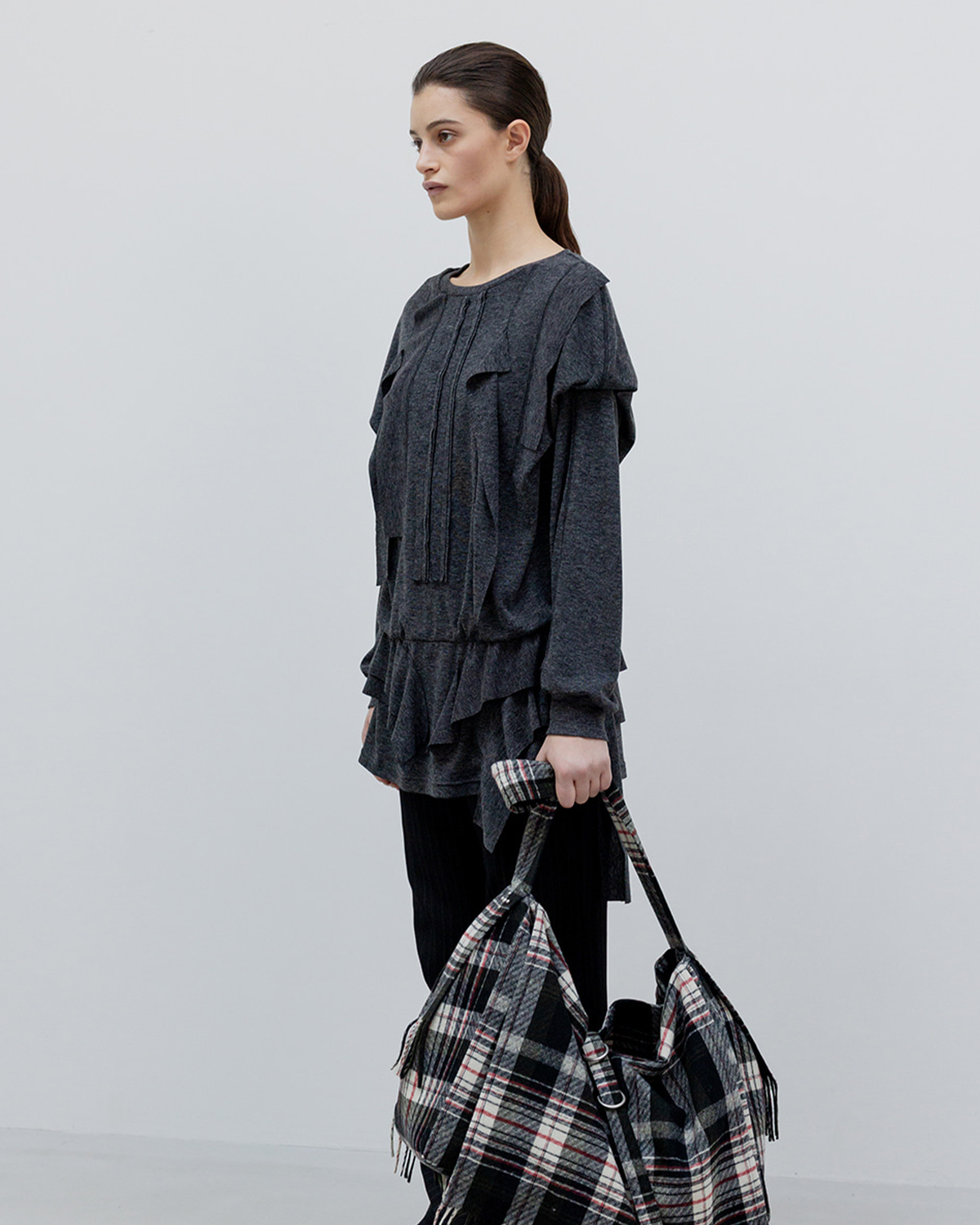 Raw Cut Ruffle Dress - Black