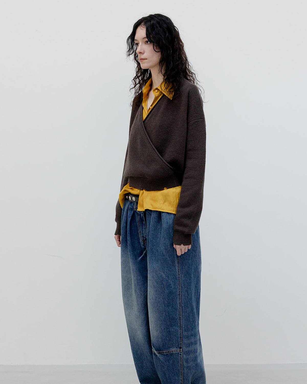 Wool Criss Cross Wrap Knit - Brown