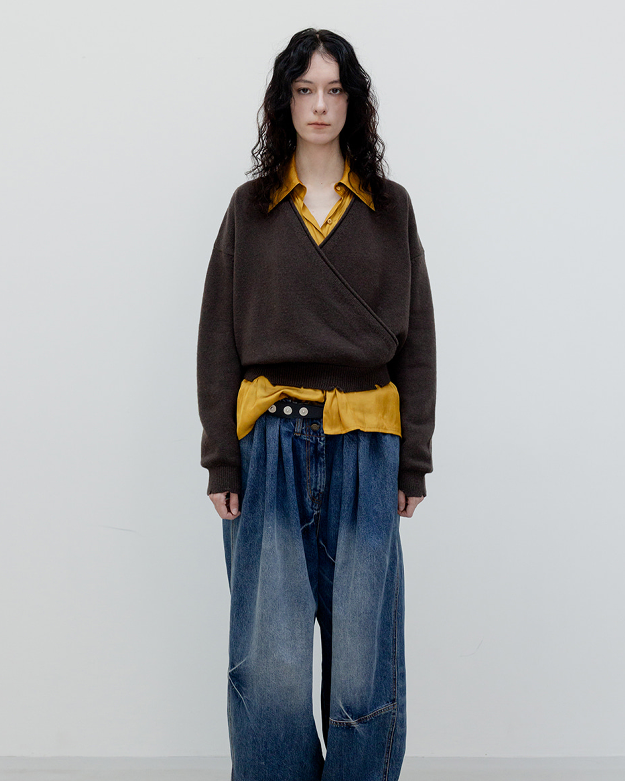 Wool Criss Cross Wrap Knit - Brown