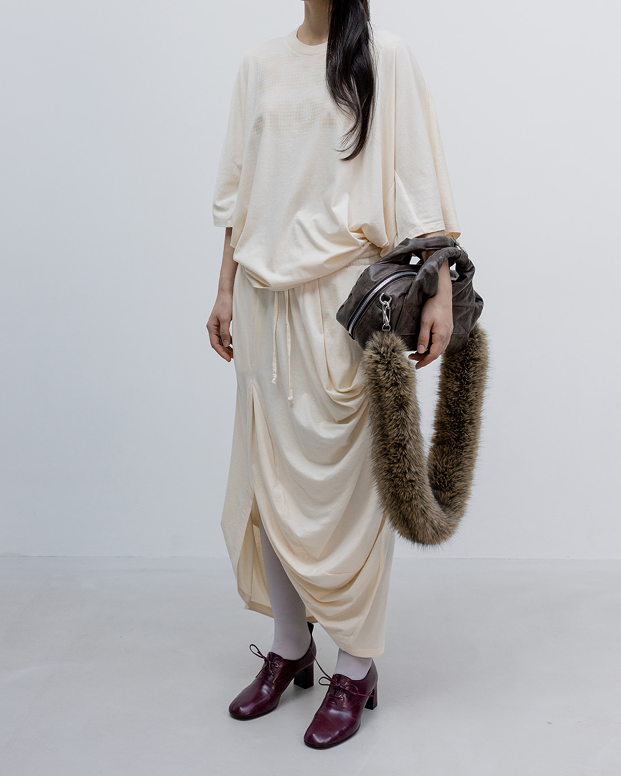Draped Cotton Skirt - Off White