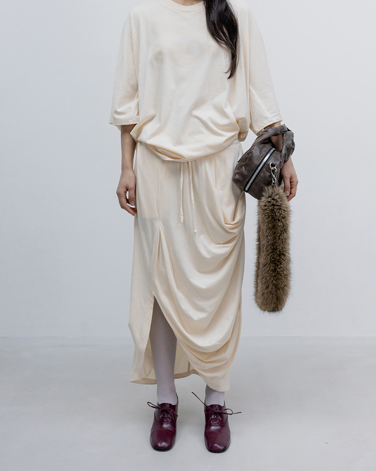 Draped Cotton Skirt - Off White