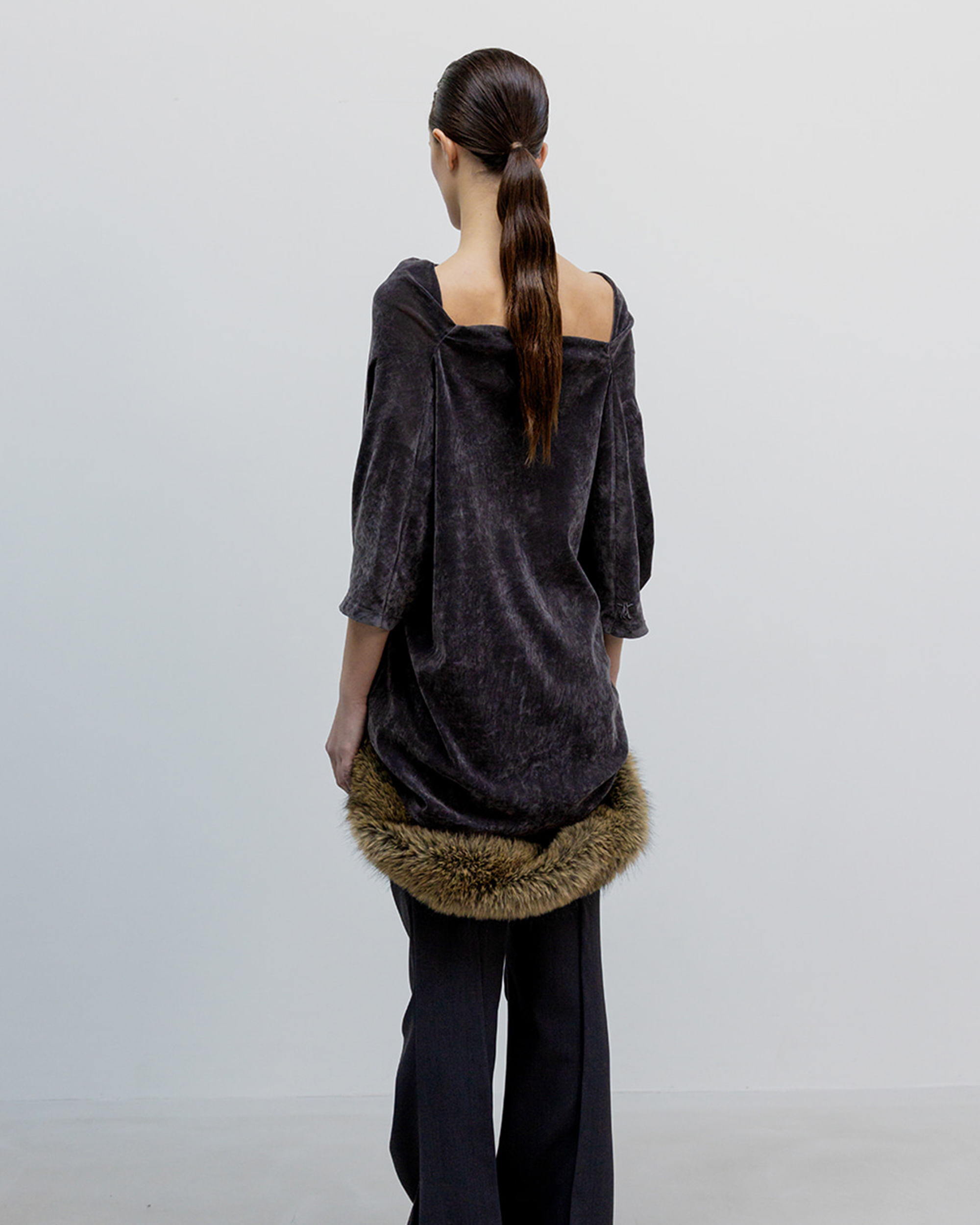 Velvet Cowl Neck T-Shirt - Charcoal