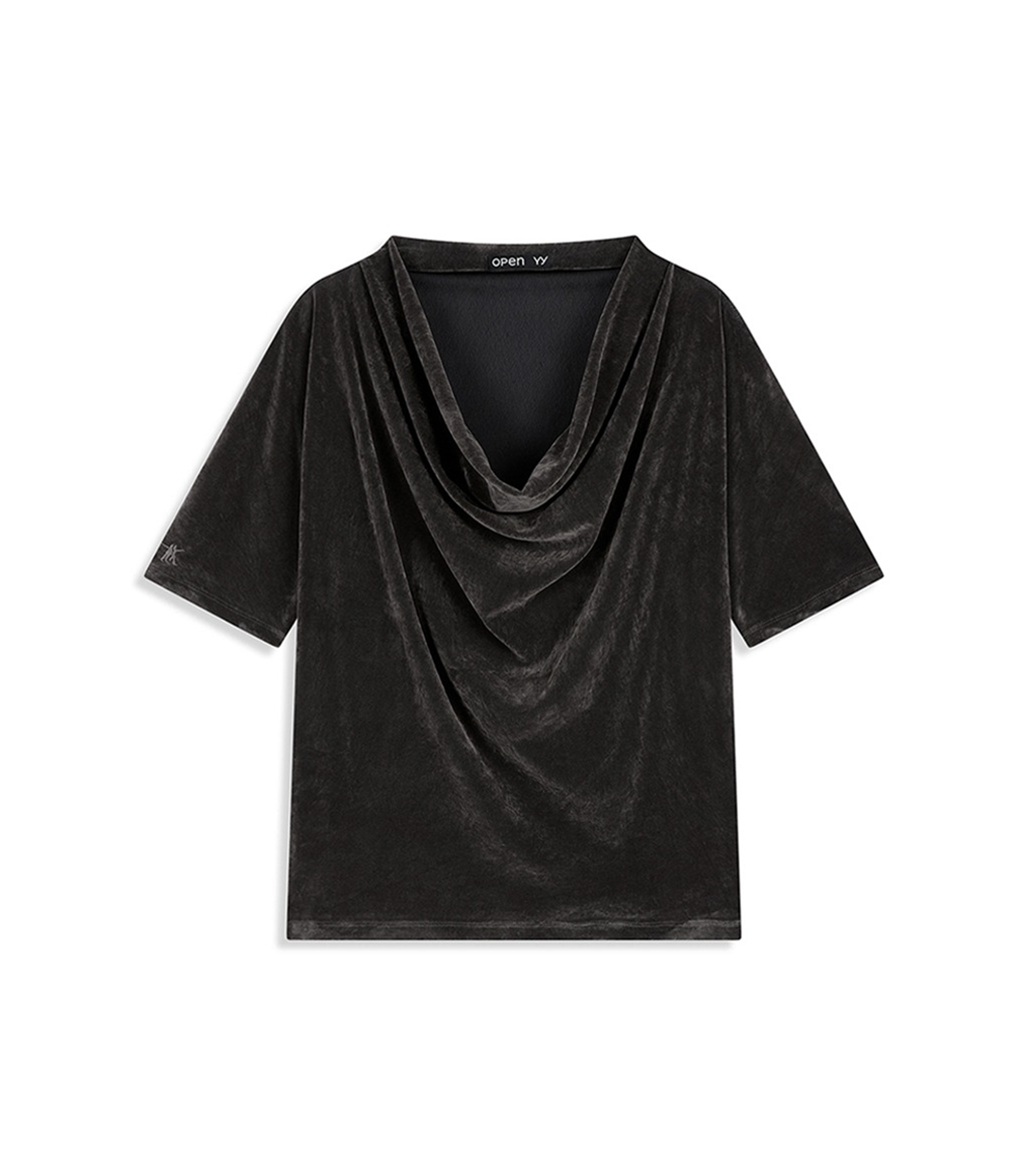 Velvet Cowl Neck T-Shirt - Charcoal