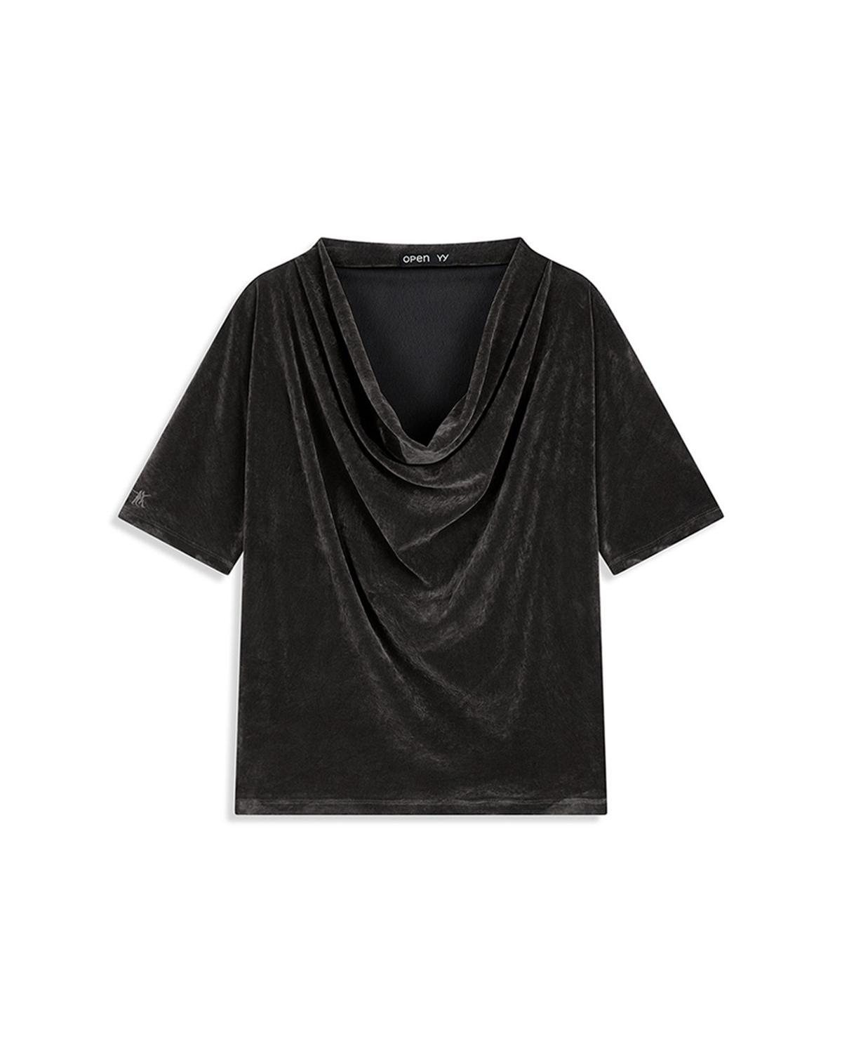 Velvet Cowl Neck T-Shirt - Charcoal
