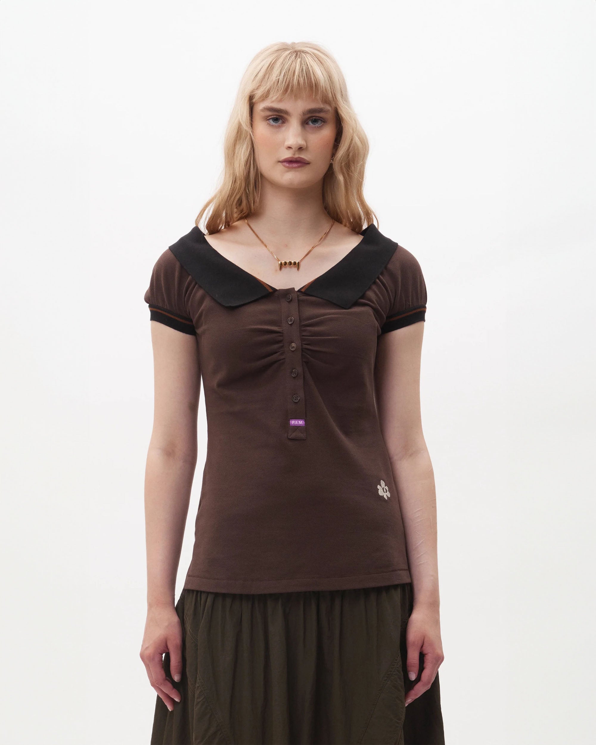 Twin Oaks Wide Neck Polo - Brown