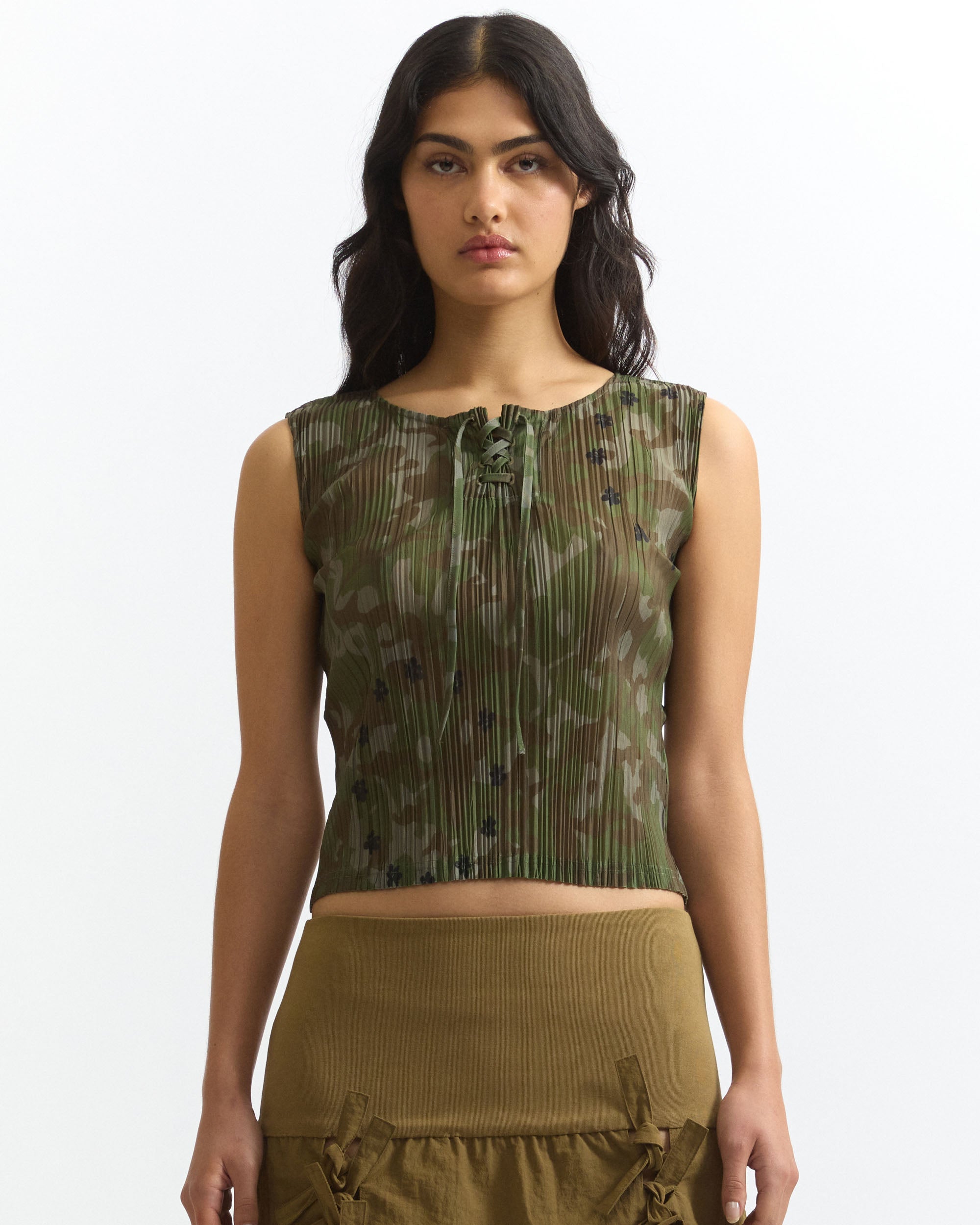 Kallima Pleated Tank Top - Camo