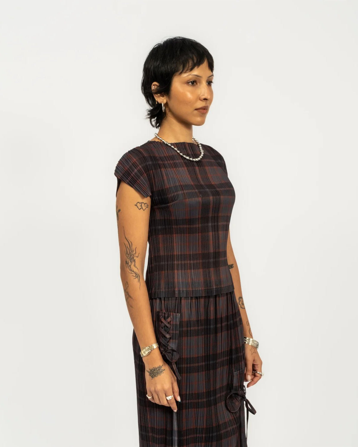 Bodhi Pleated Top - Grey Check