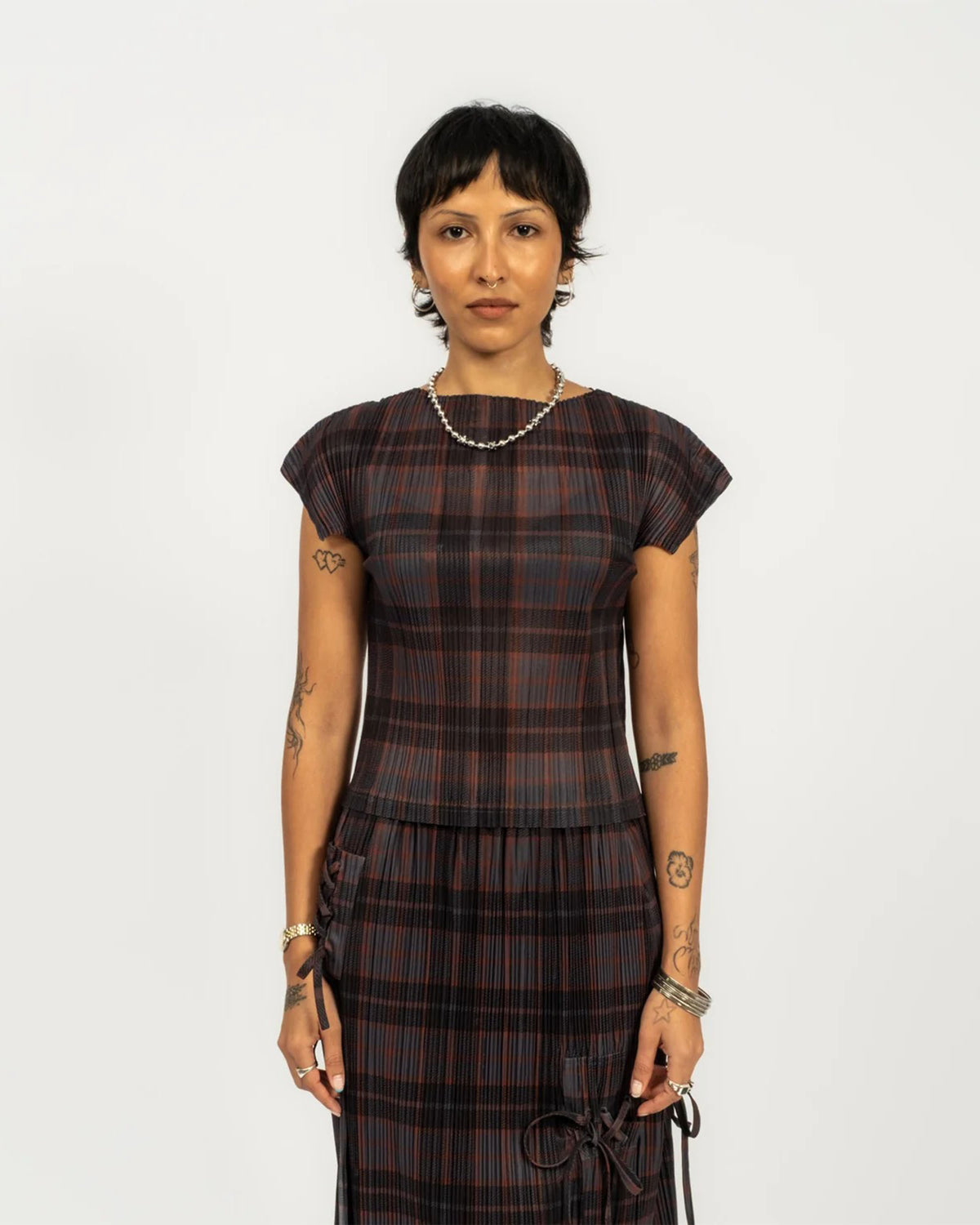 Bodhi Pleated Top - Grey Check