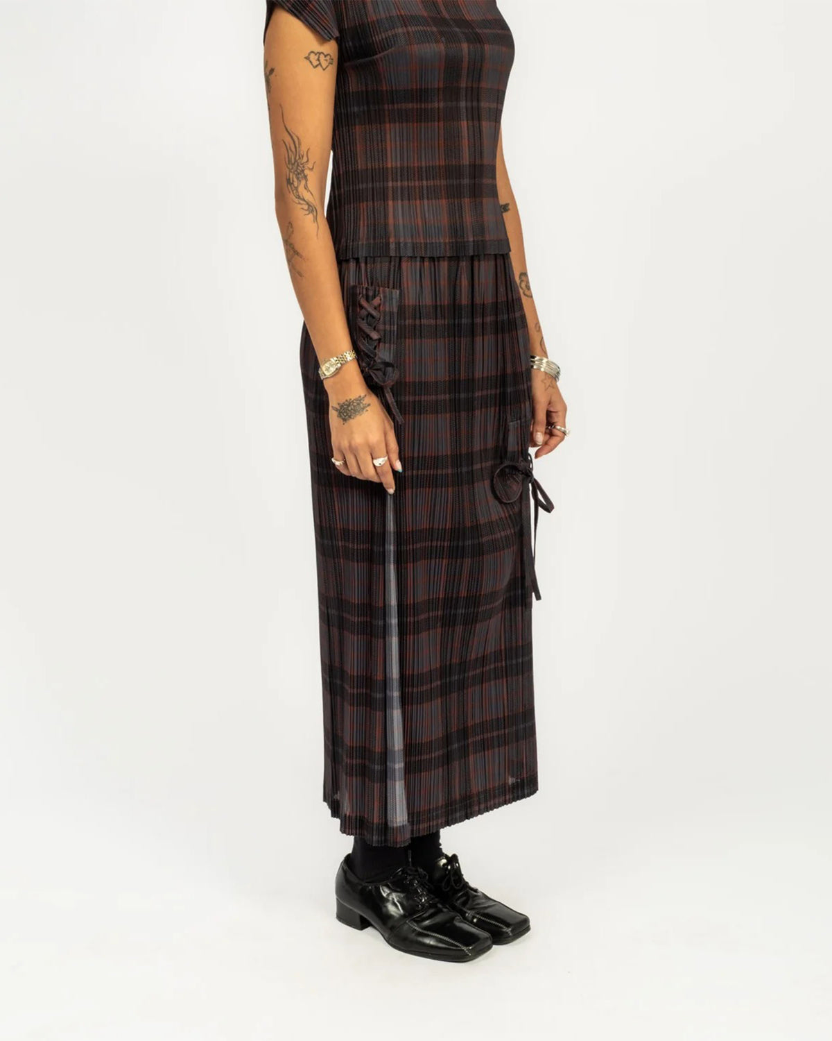 Bodhi Pleated Long Skirt - Grey Check