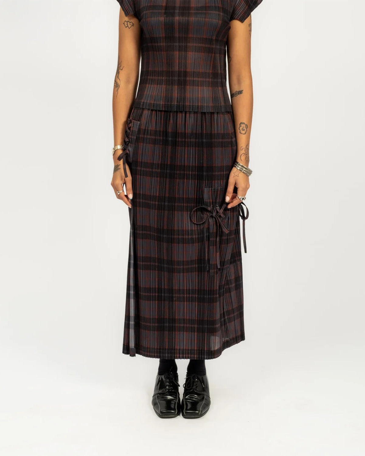 Bodhi Pleated Long Skirt - Grey Check