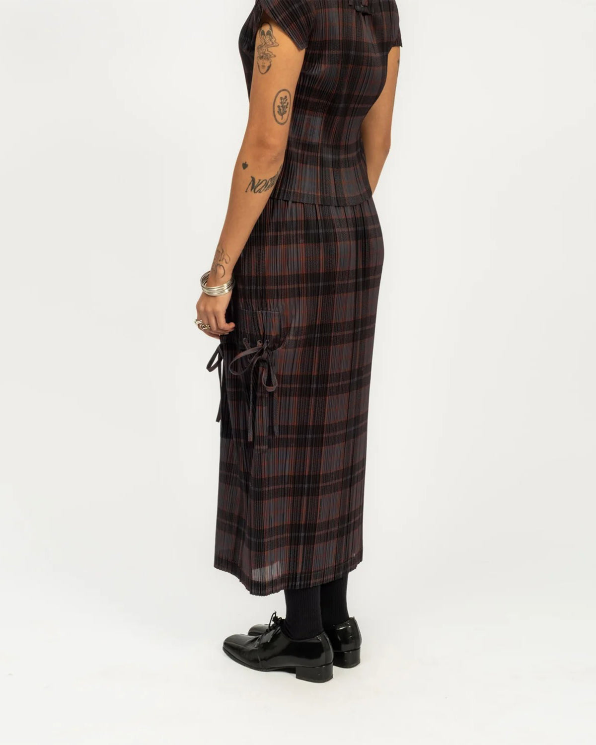 Bodhi Pleated Long Skirt - Grey Check