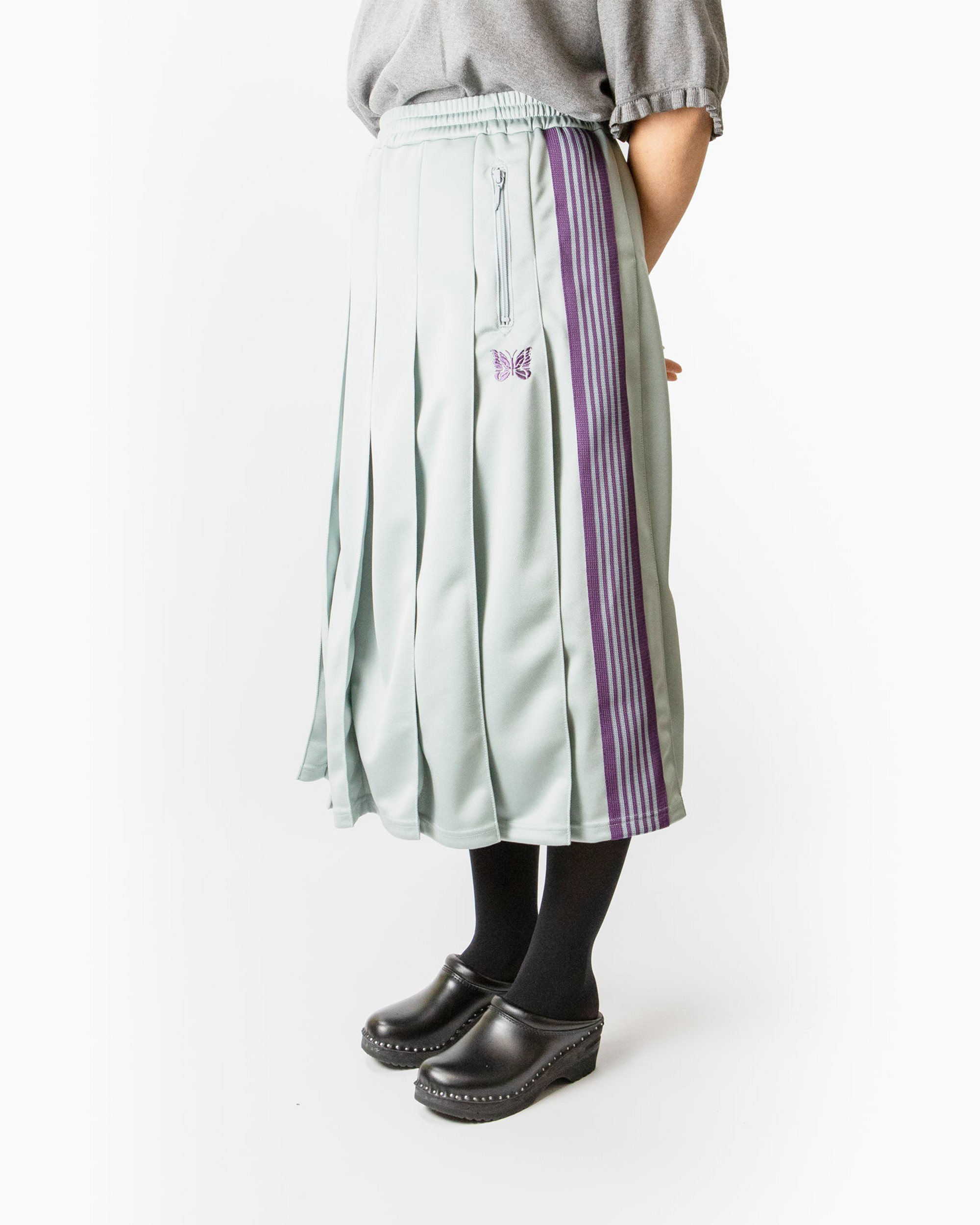 Poly Smooth Pleated Track Skirt - Sax