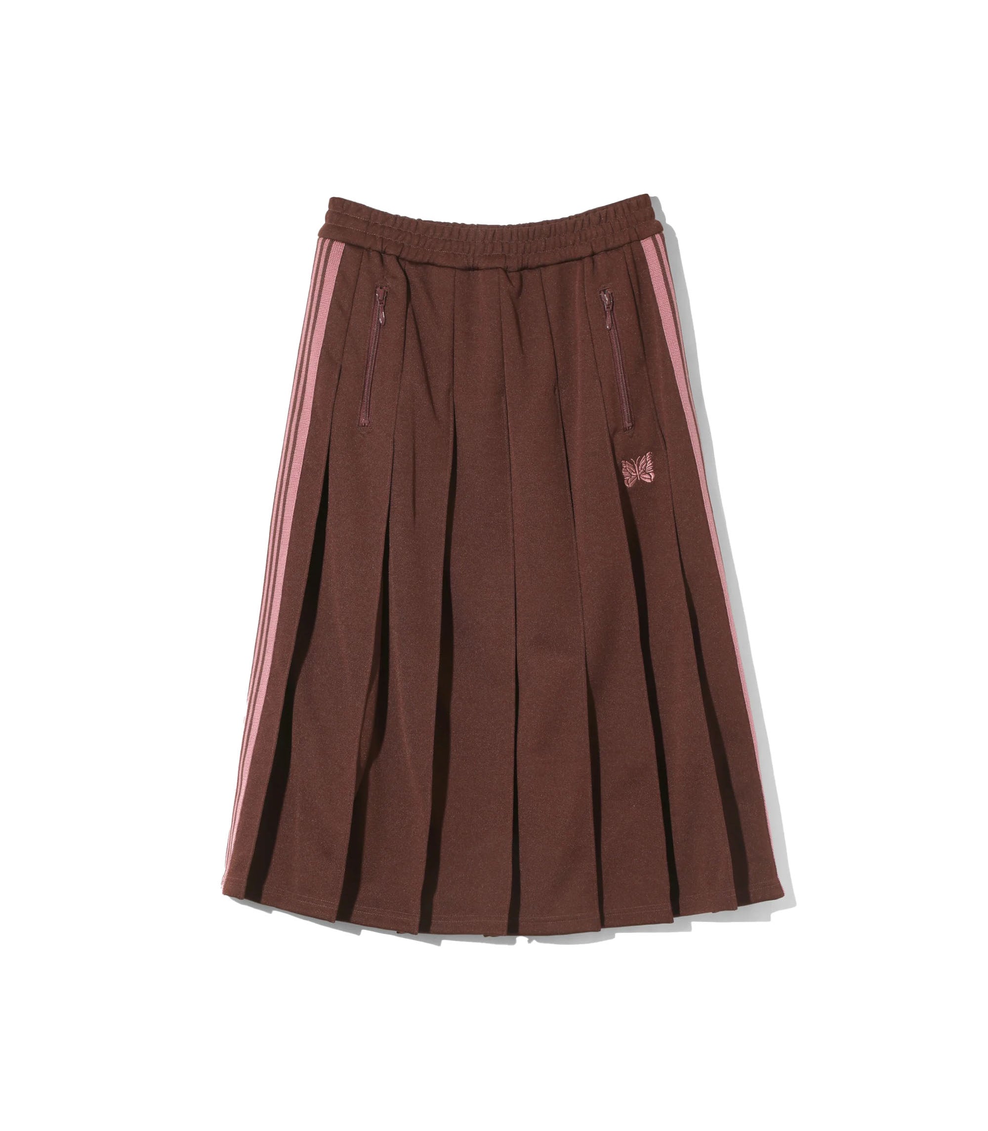 Poly Smooth Pleated Track Skirt - Brown / Pink
