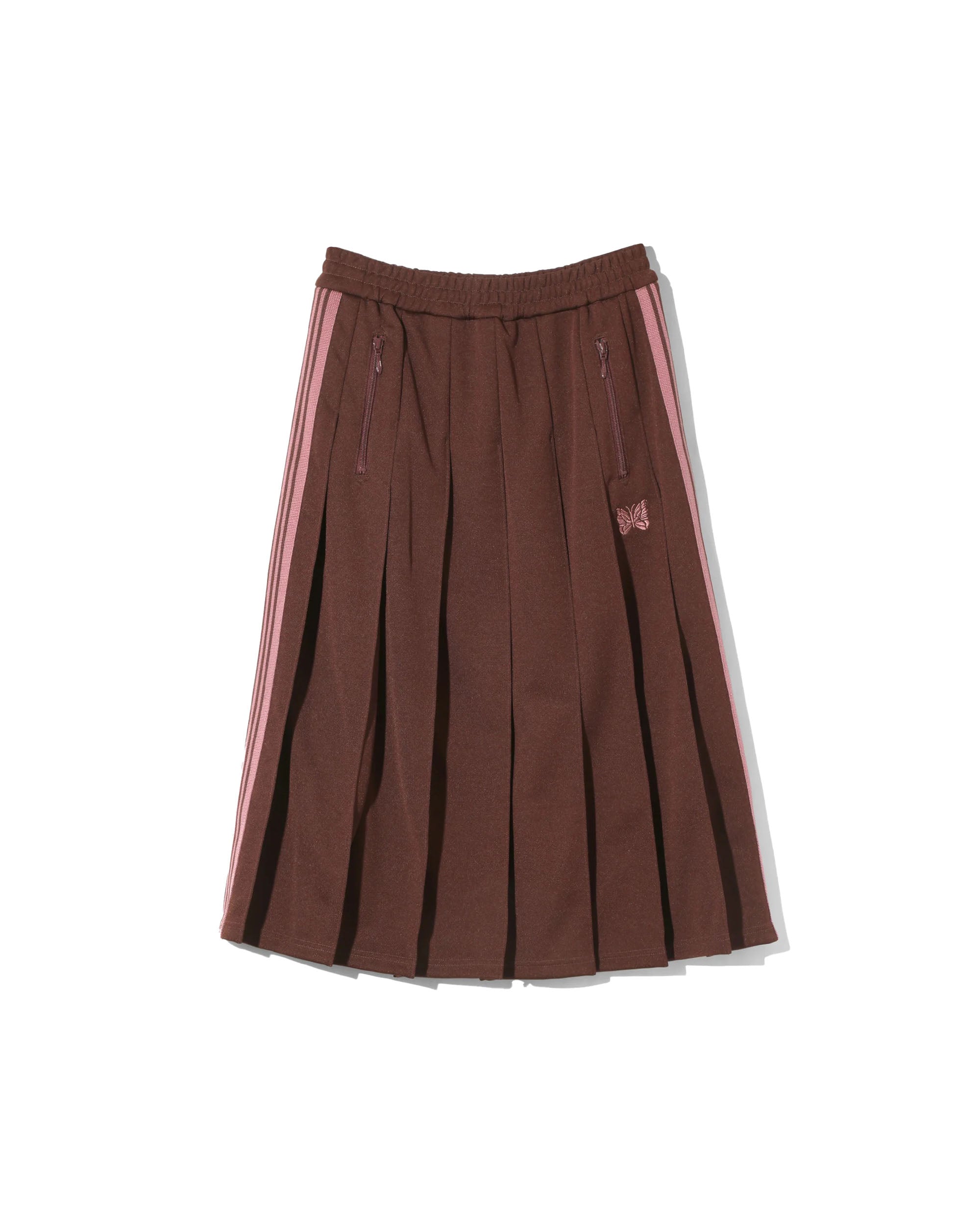Poly Smooth Pleated Track Skirt - Brown / Pink