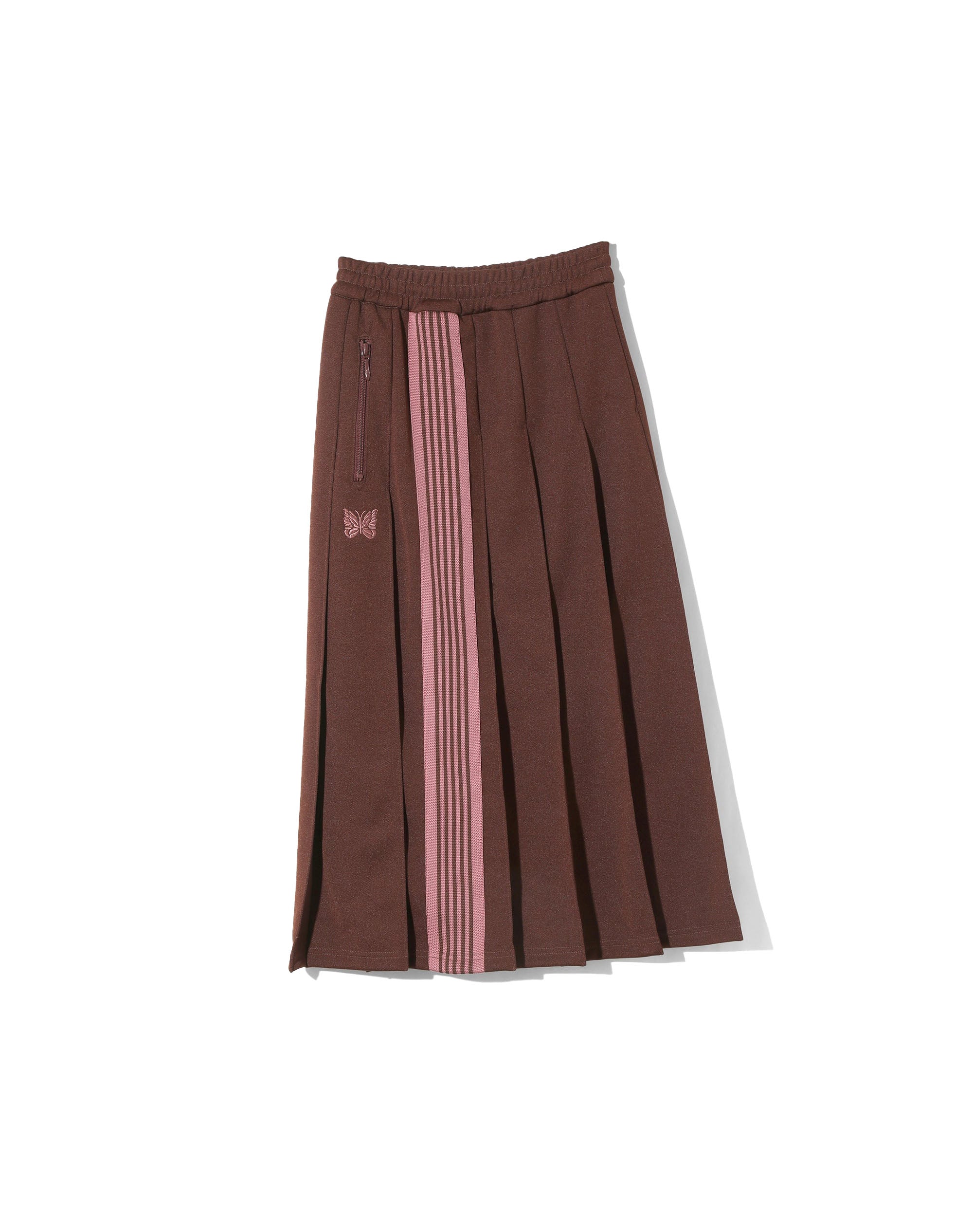 Poly Smooth Pleated Track Skirt - Brown / Pink