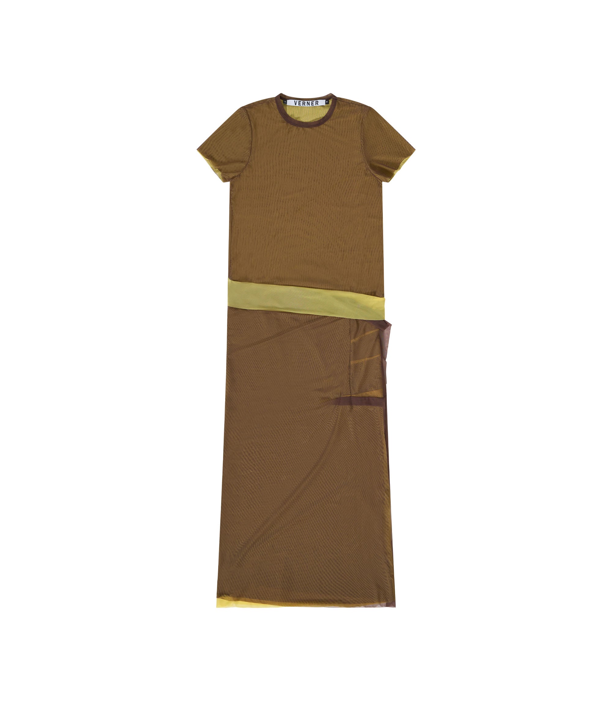 Double Layer Mesh Dress - Brown / Yellow