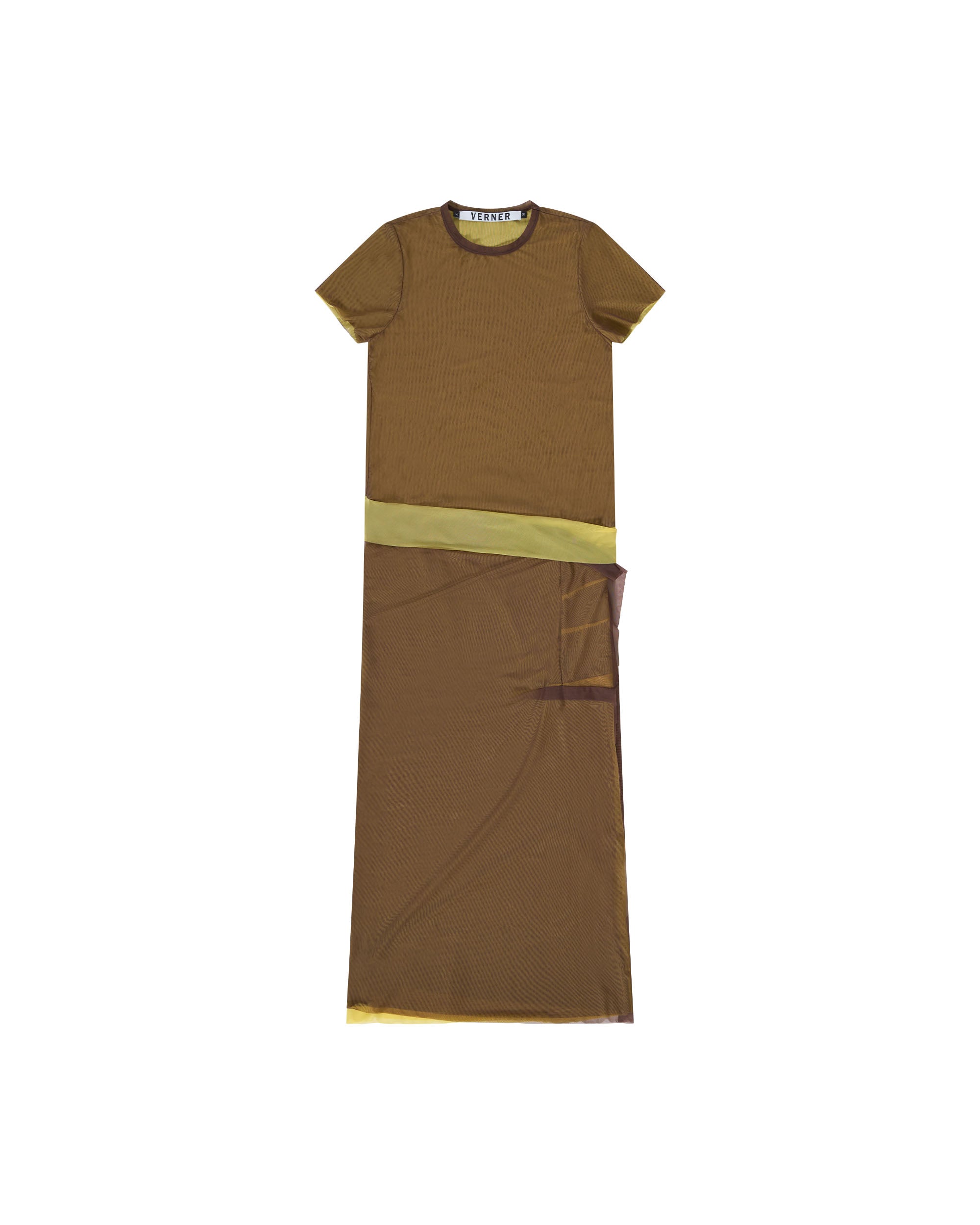 Double Layer Mesh Dress - Brown / Yellow