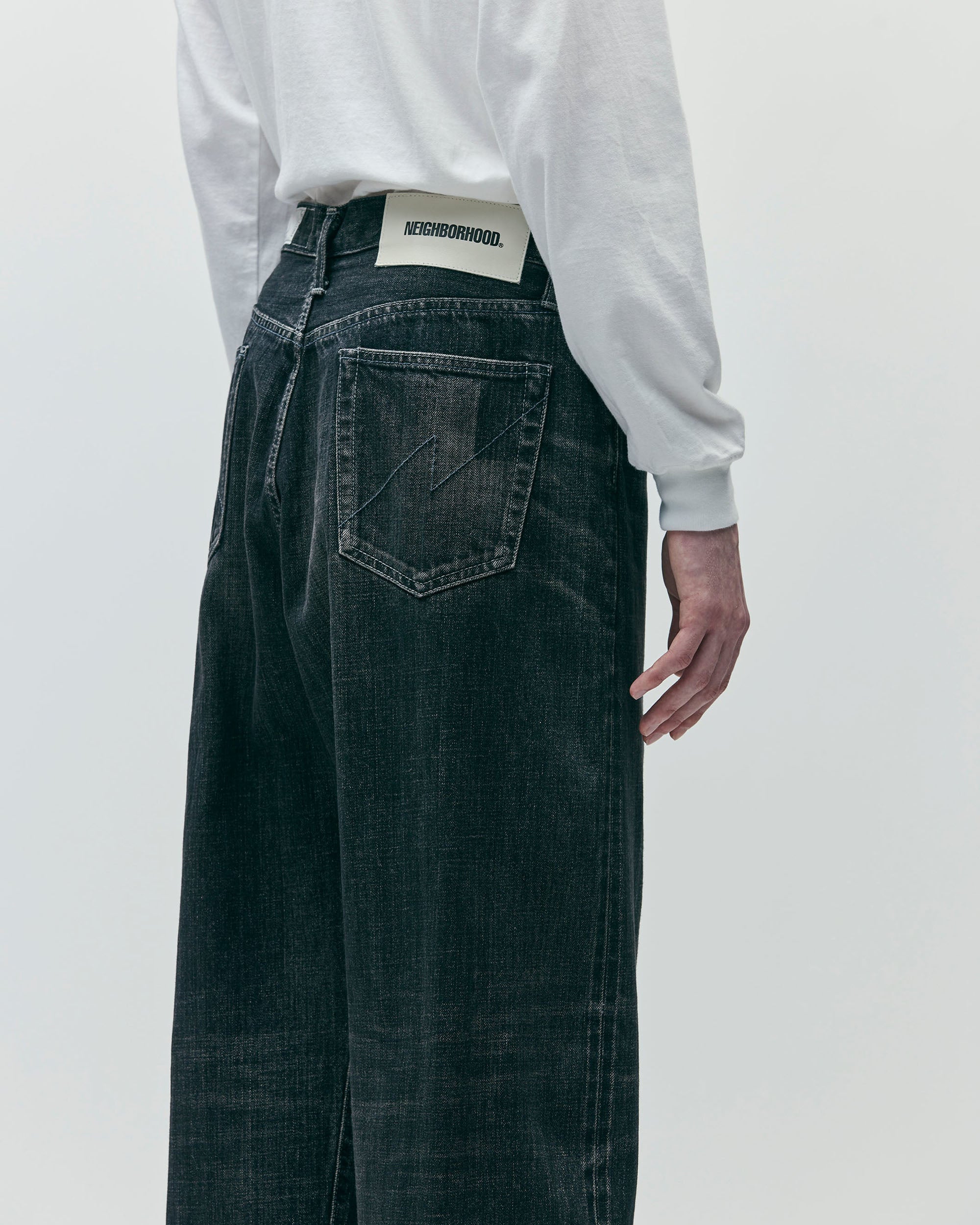 Washed Denim DP Wide Pants - Black