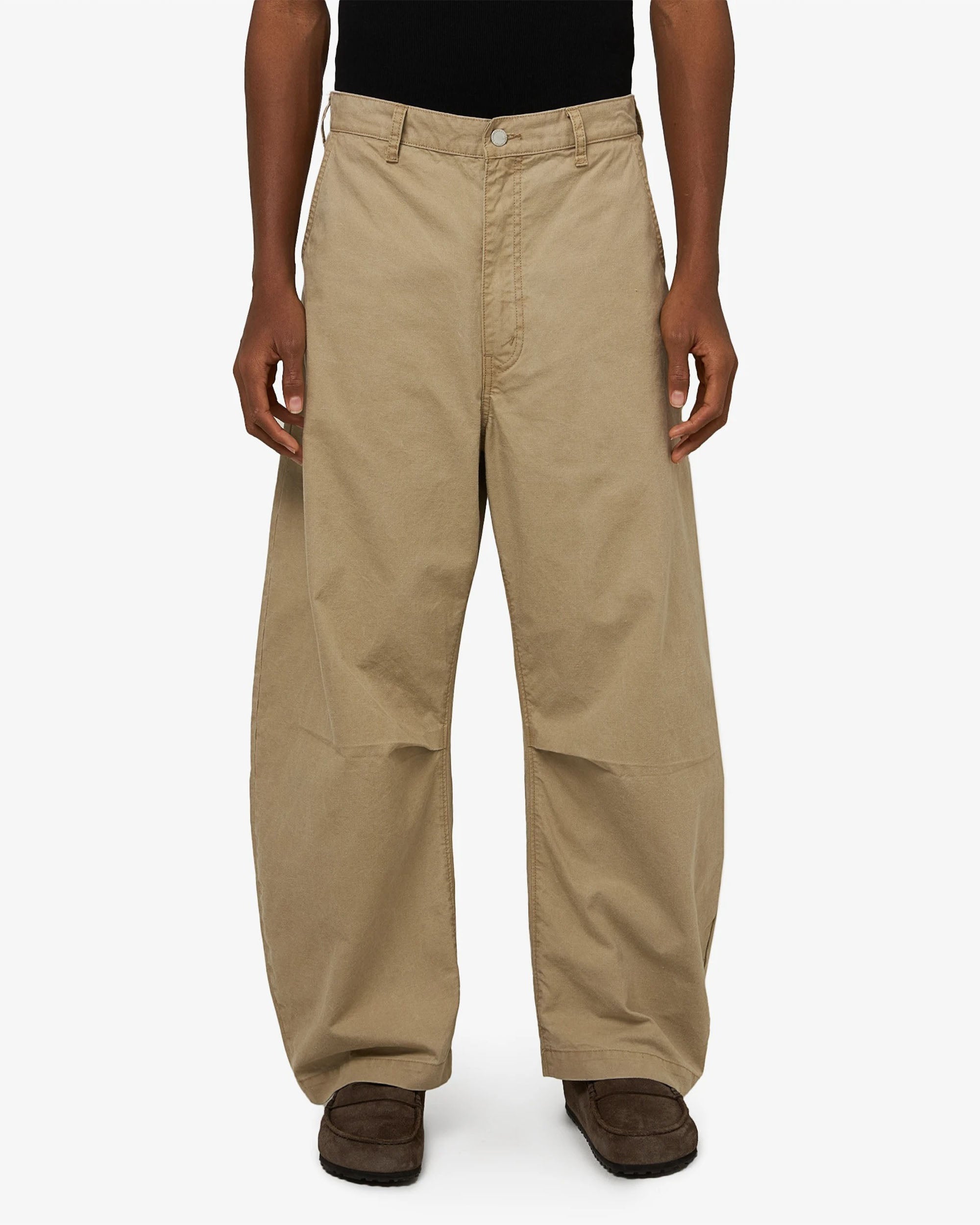 Curved Hem Trousers - Beige