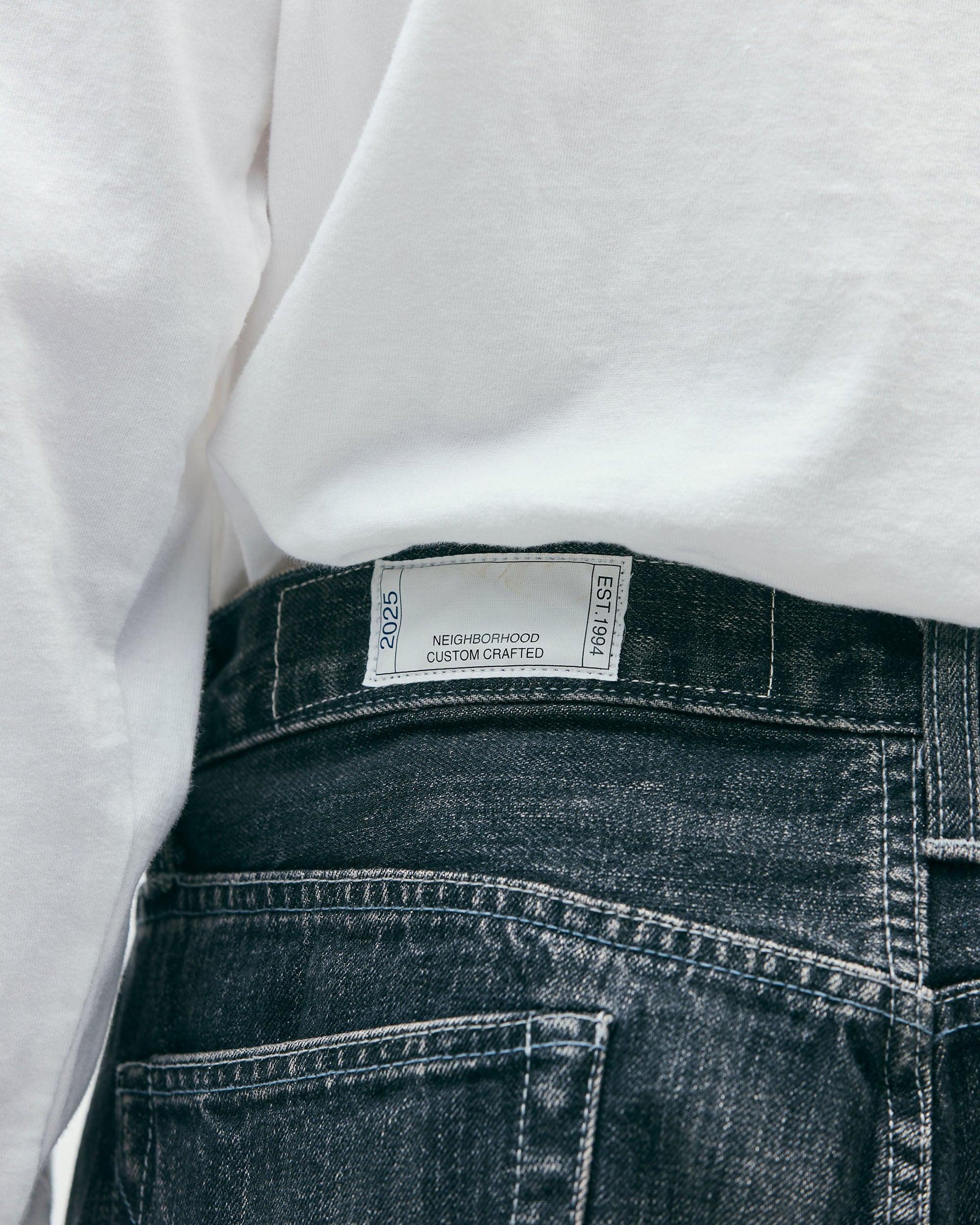 Washed Denim DP Wide Pants - Black