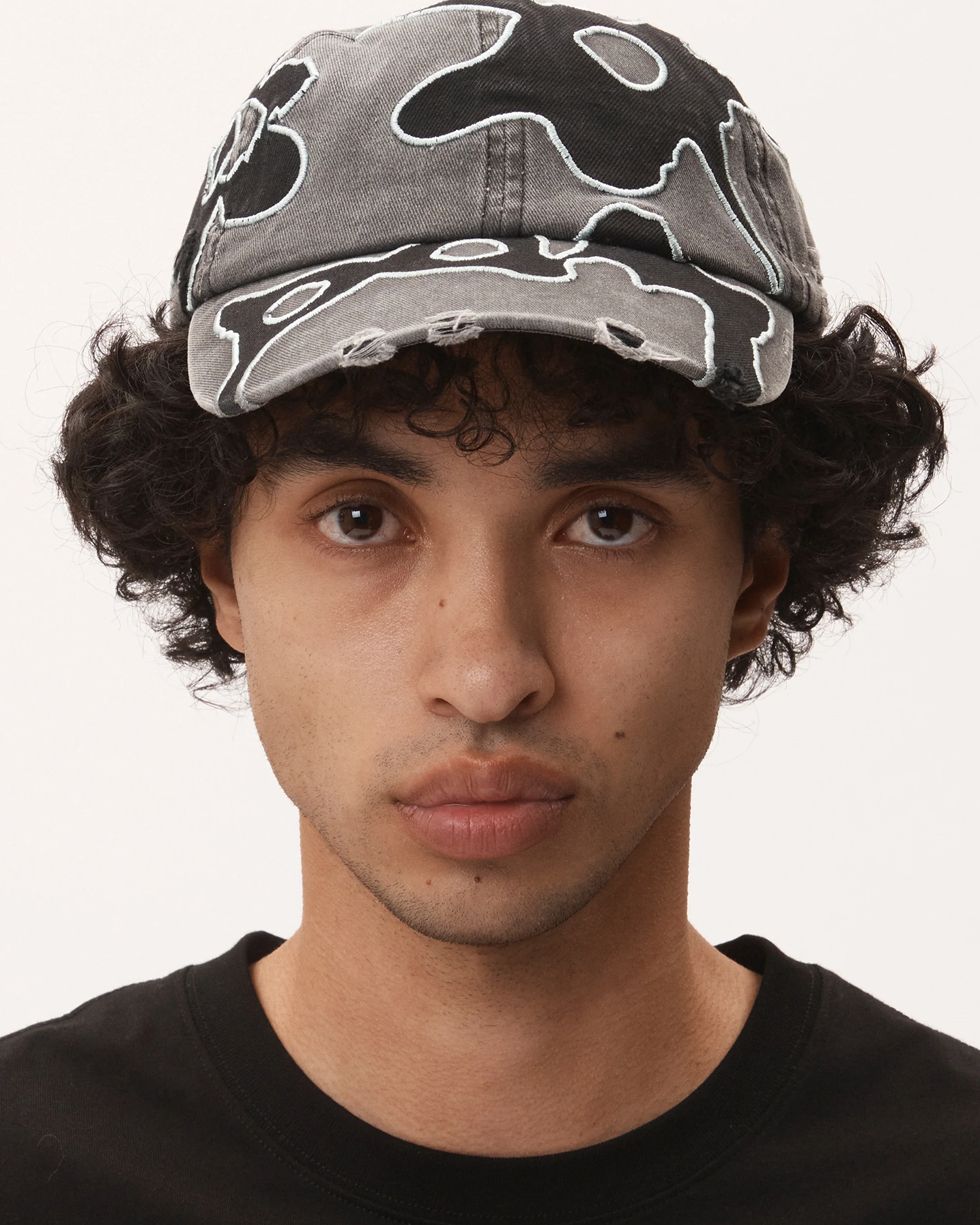 Locke Denim Applique Baseball Cap - Faded Black