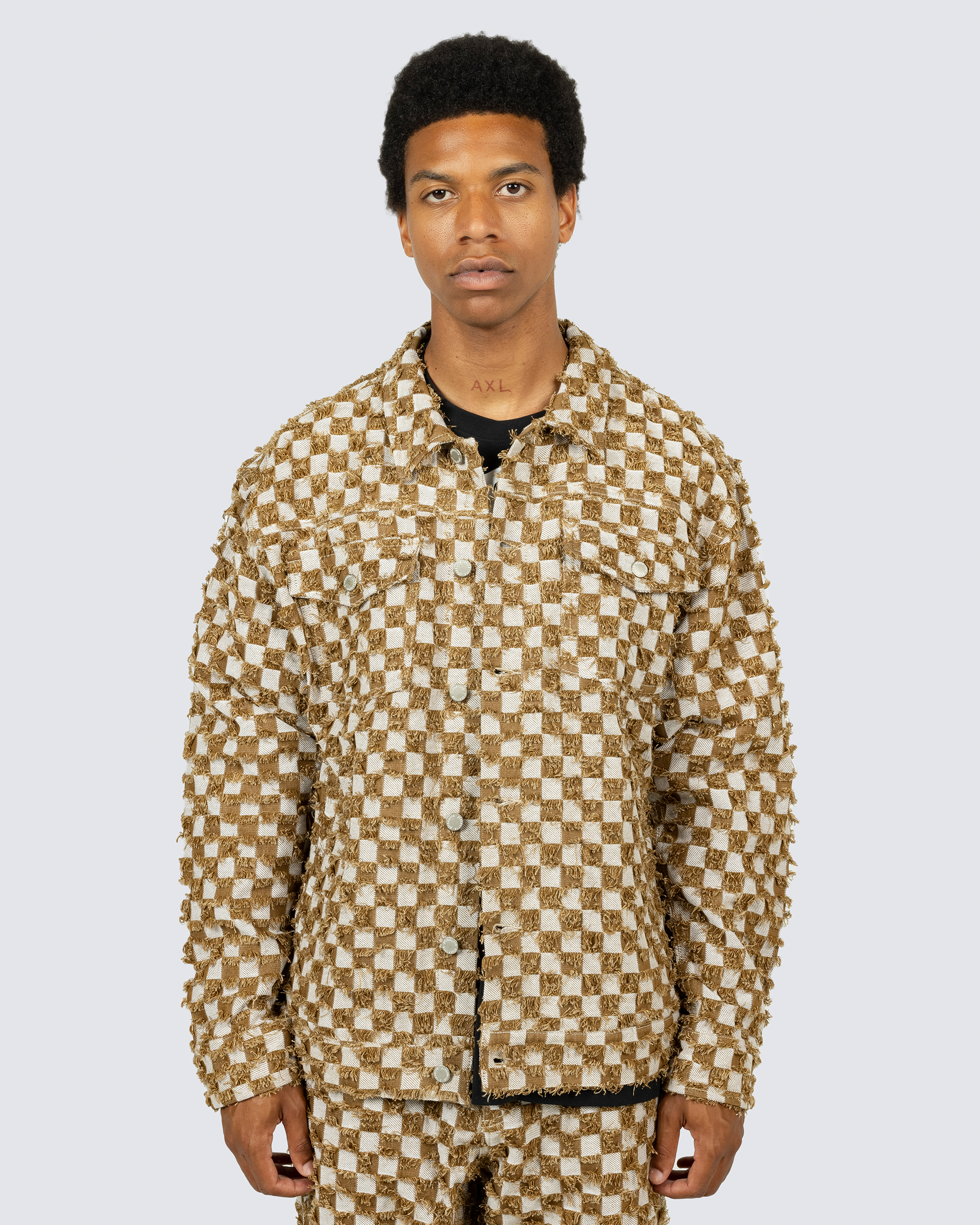 Curfew Checker Trucker Jacket - Brown