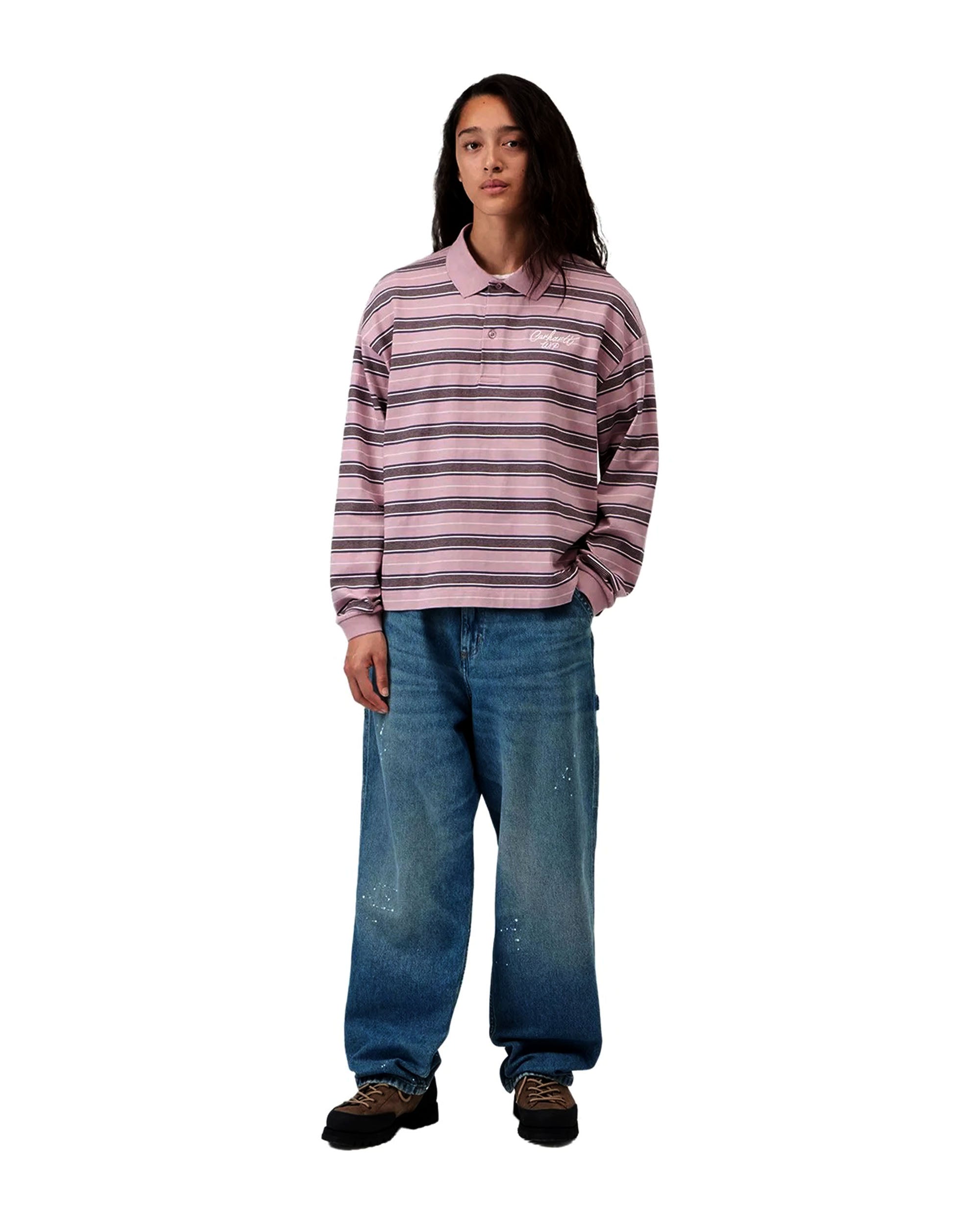 Women's L/S Bronson Polo - Bronson Stripe / Hortensia