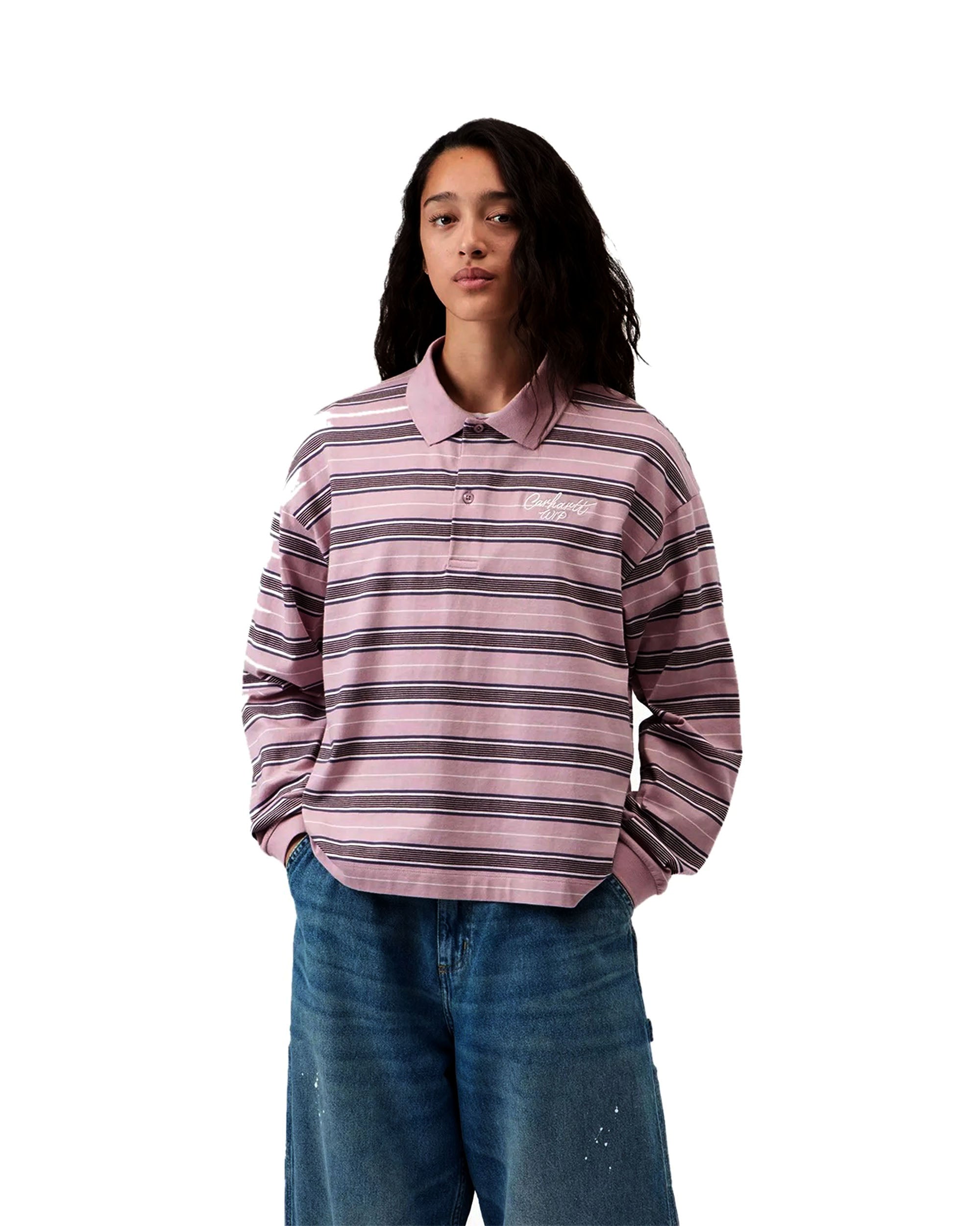 Women's L/S Bronson Polo - Bronson Stripe / Hortensia