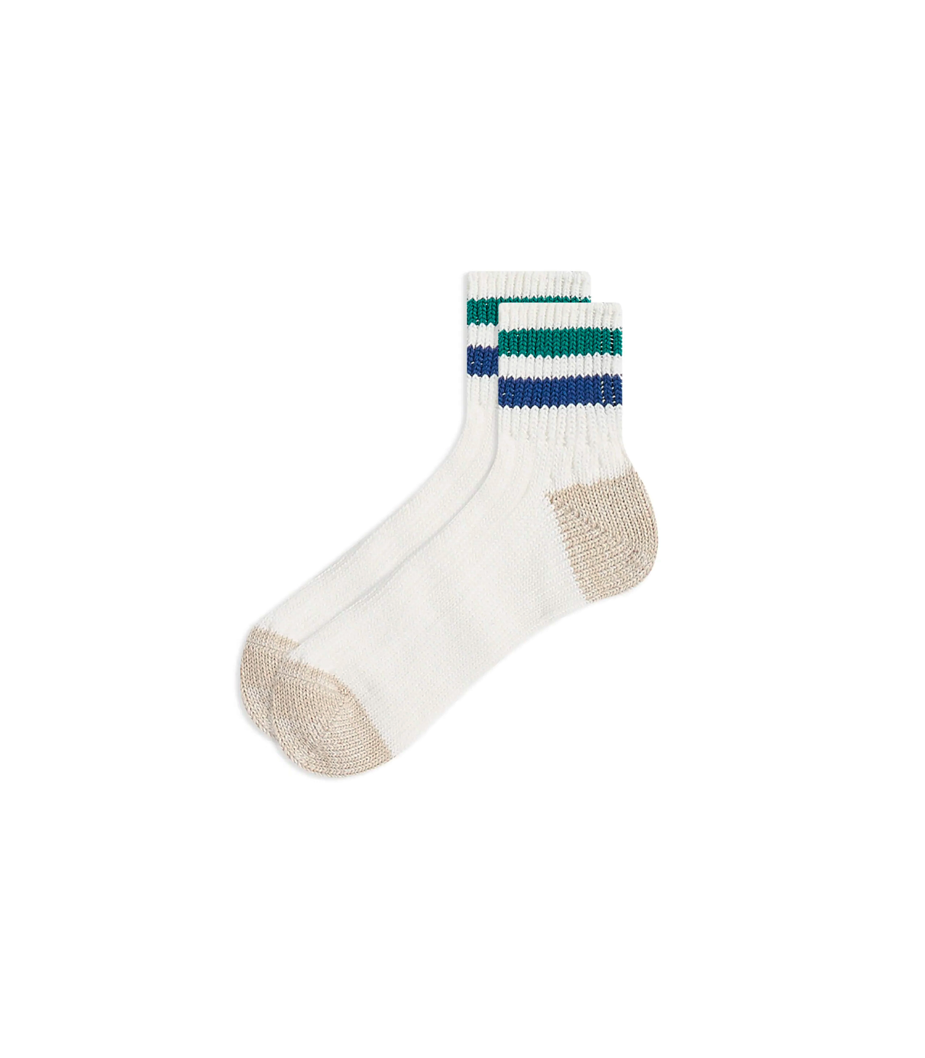 Coarse Ribbed Oldschool Ankle Sock - Green / Dark Blue