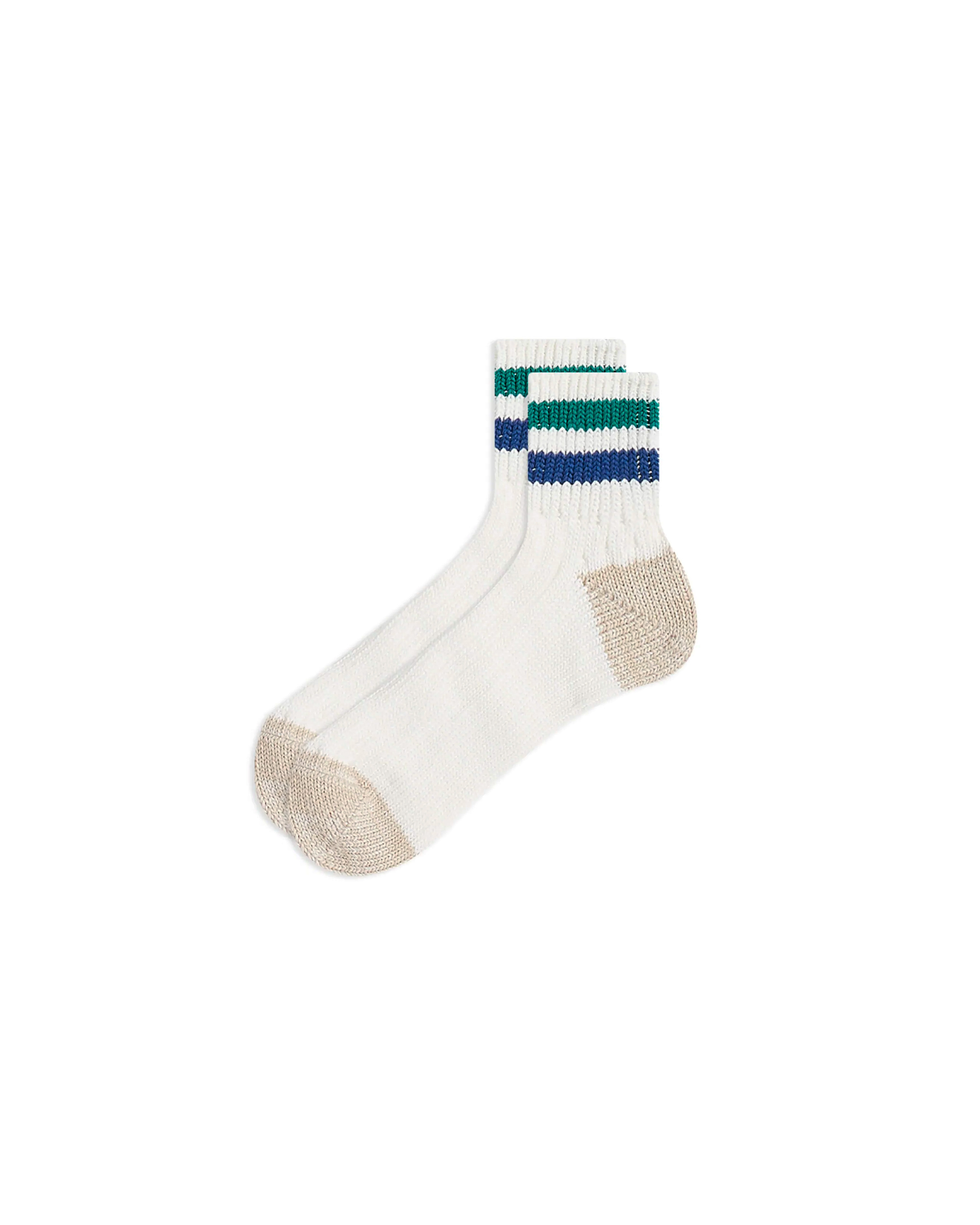 Coarse Ribbed Oldschool Ankle Sock - Green / Dark Blue