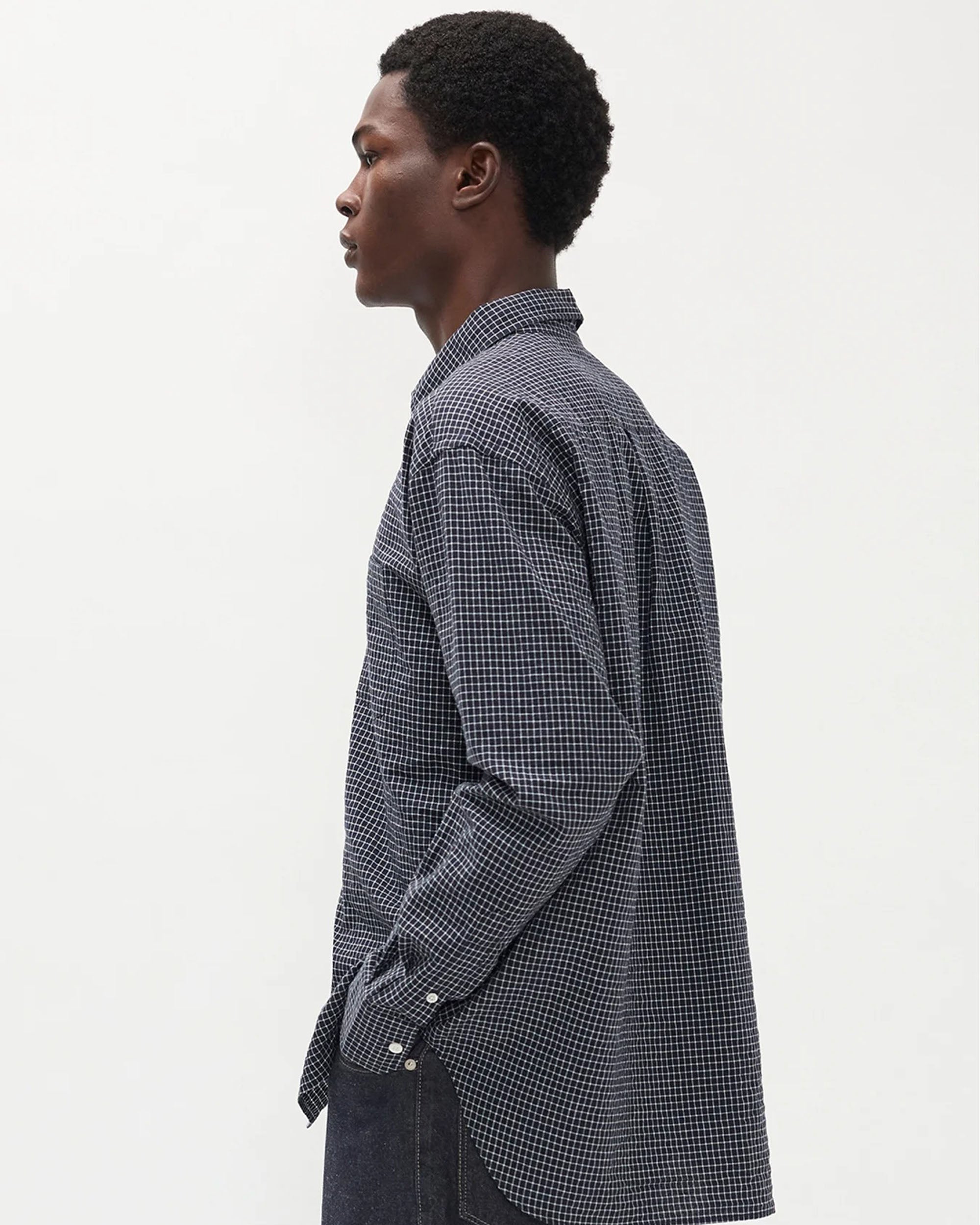 Espevik Check Oversized L/S Shirt - Dark Navy