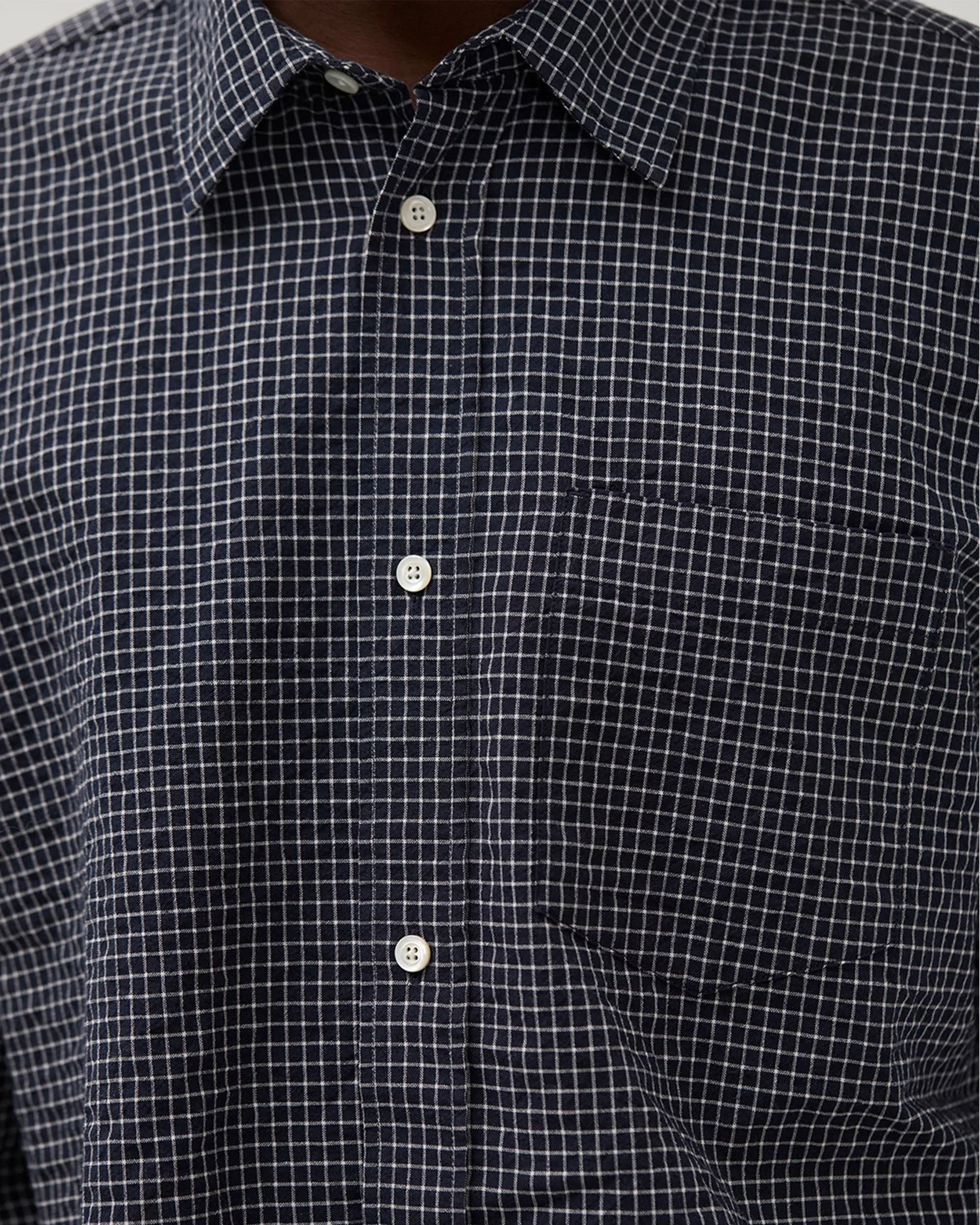 Espevik Check Oversized L/S Shirt - Dark Navy