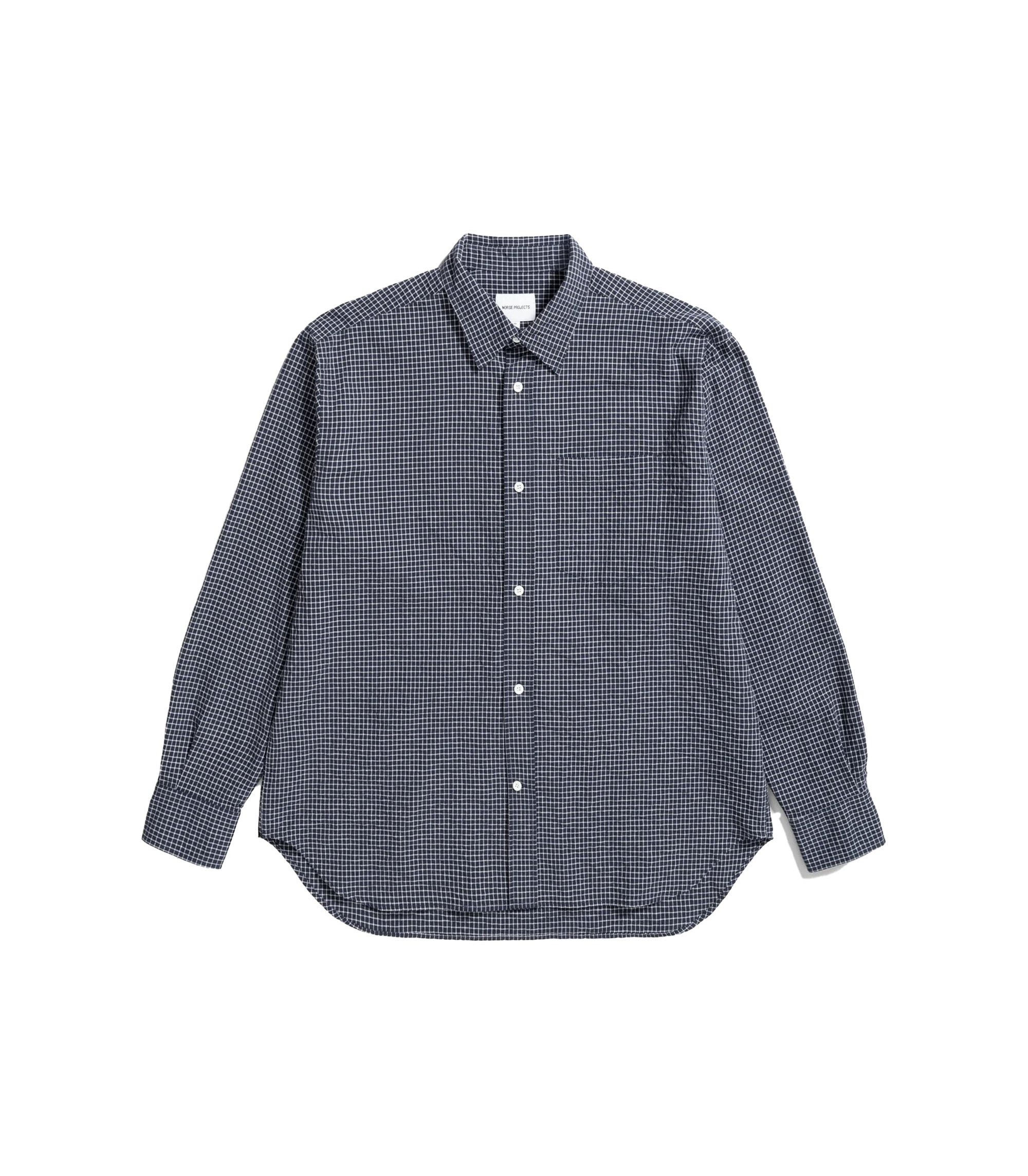 Espevik Check Oversized L/S Shirt - Dark Navy