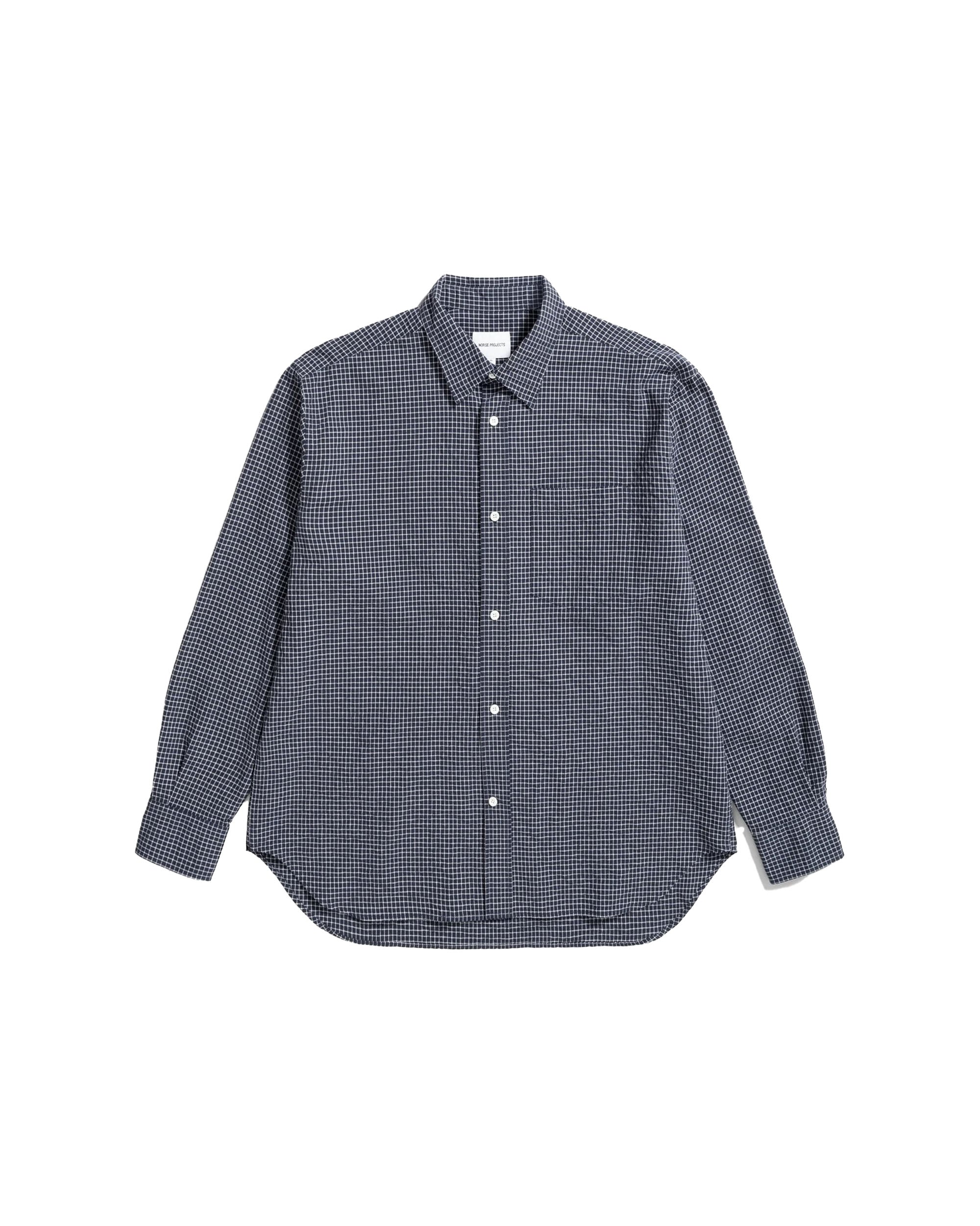 Espevik Check Oversized L/S Shirt - Dark Navy