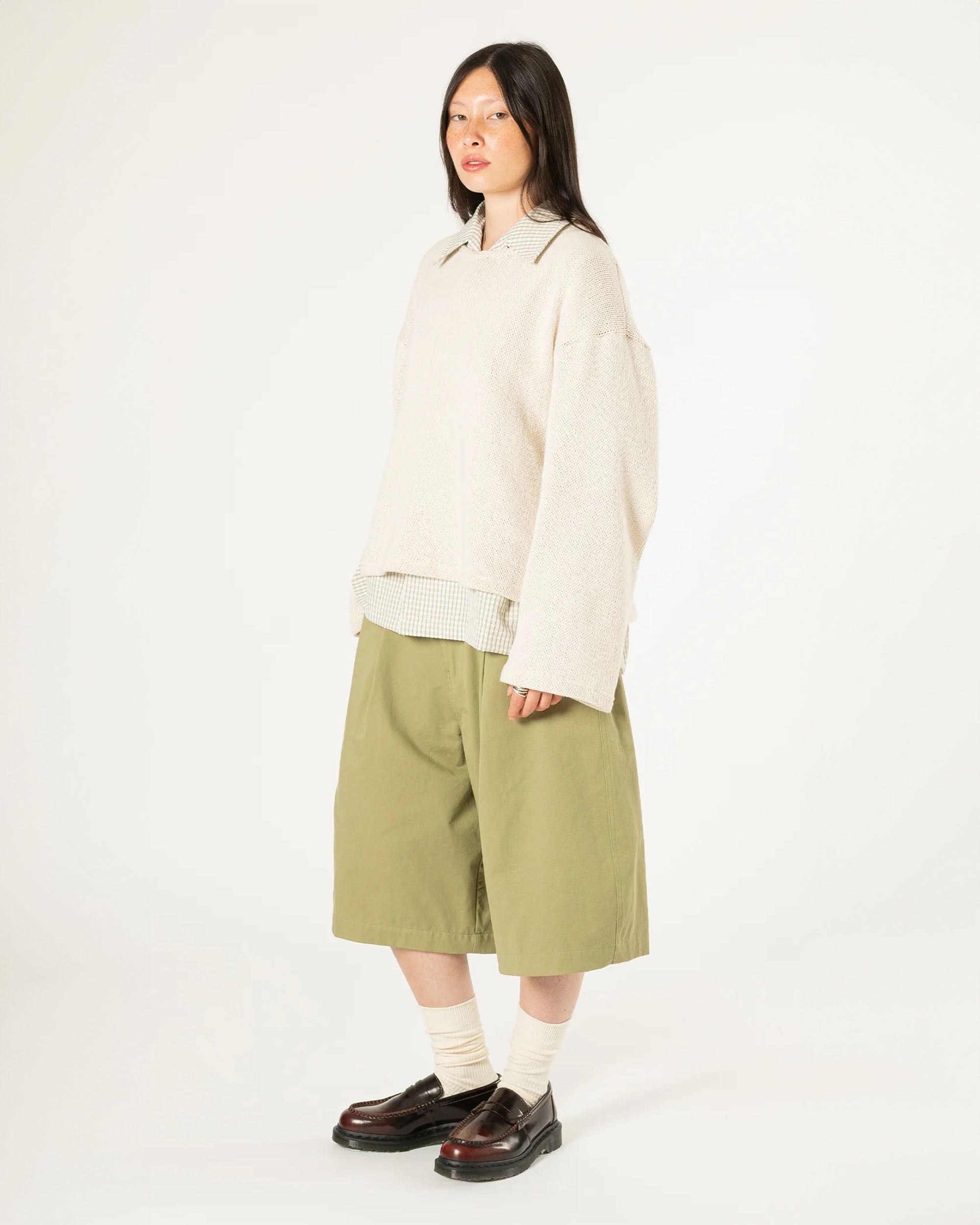 Pintuck Wide Shorts - Khaki