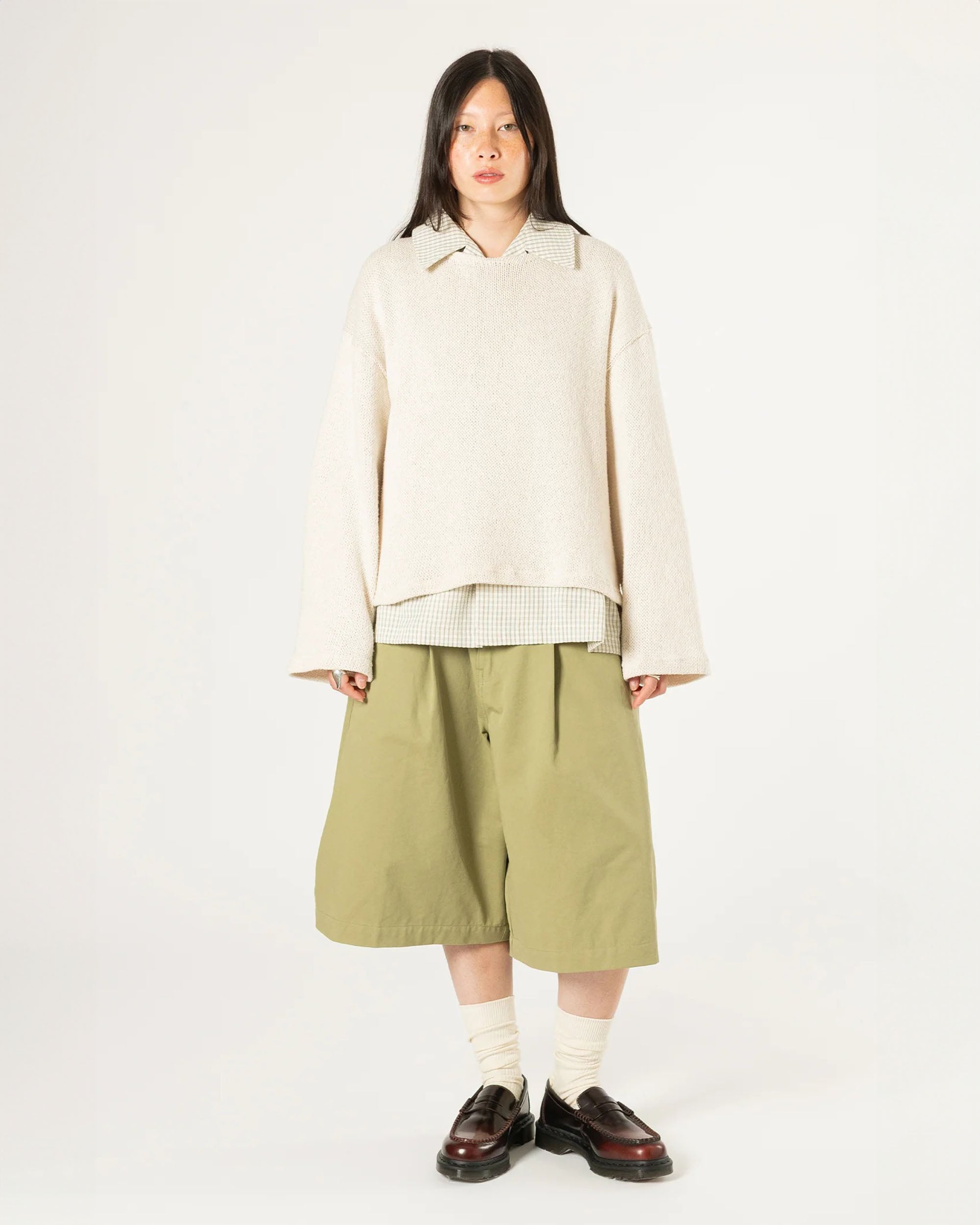 Pintuck Wide Shorts - Khaki