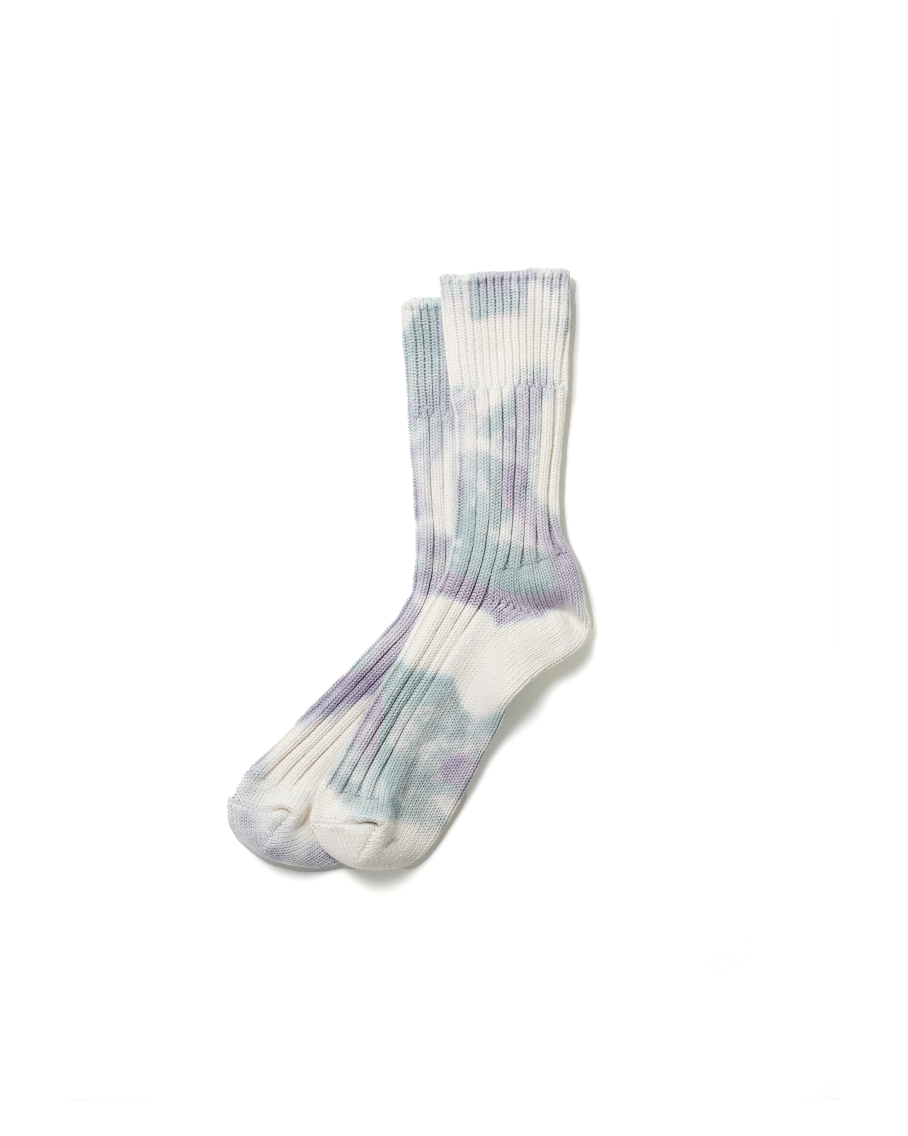 Tie-Dye Chunky Ribbed Crew Socks - Light Blue / Sax / White