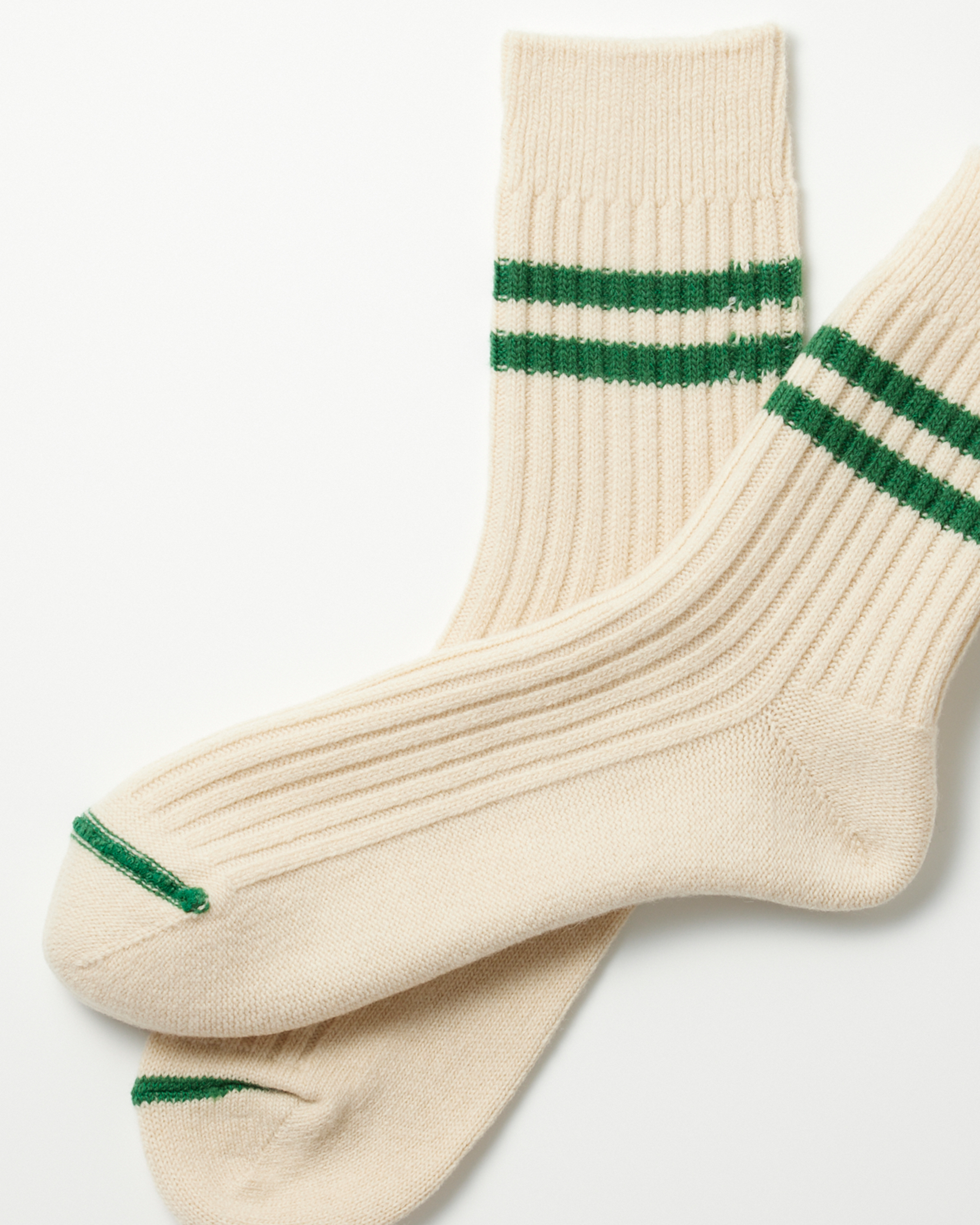 Merino Wool Stripe Socks - Off White / Green