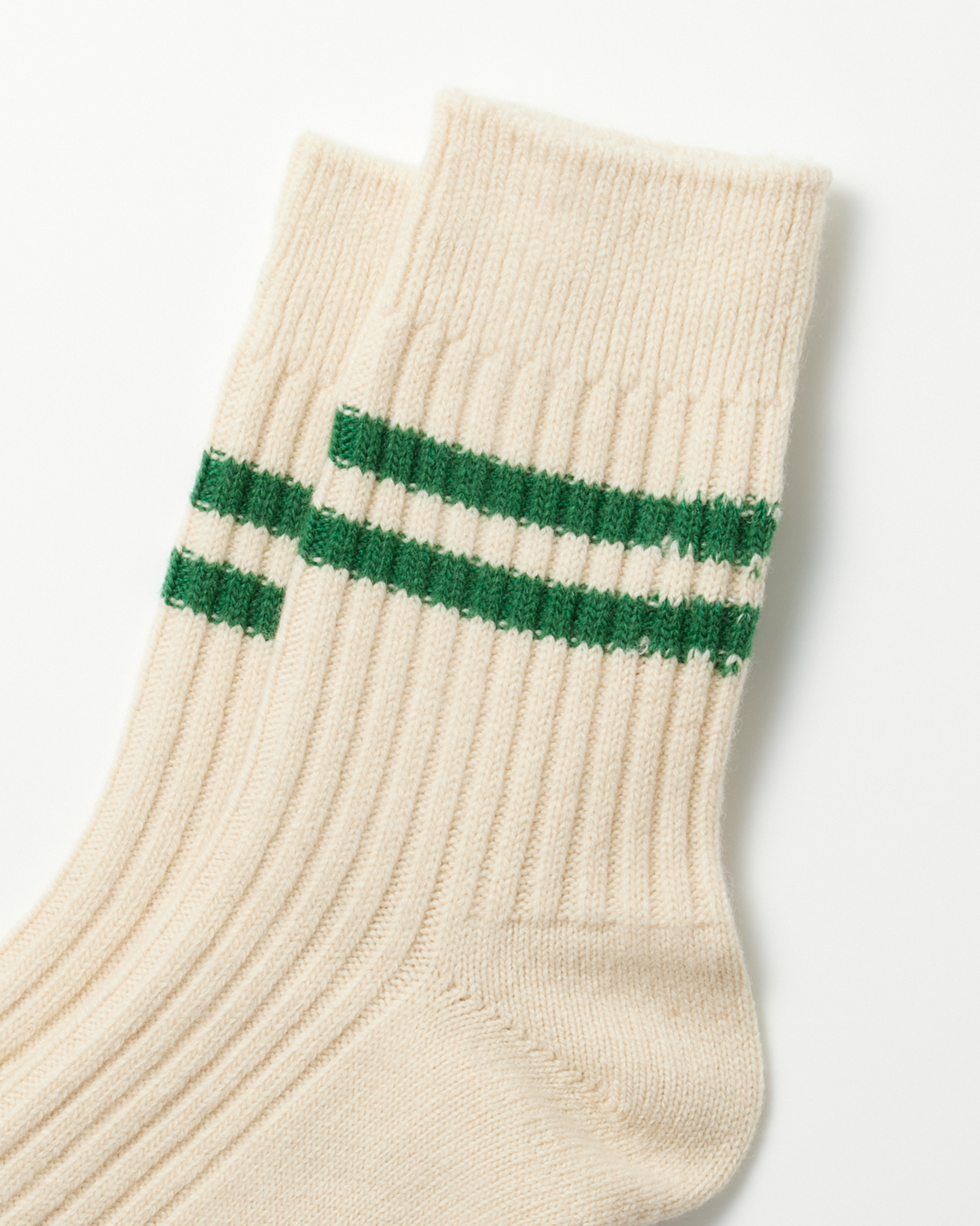 Merino Wool Stripe Socks - Off White / Green