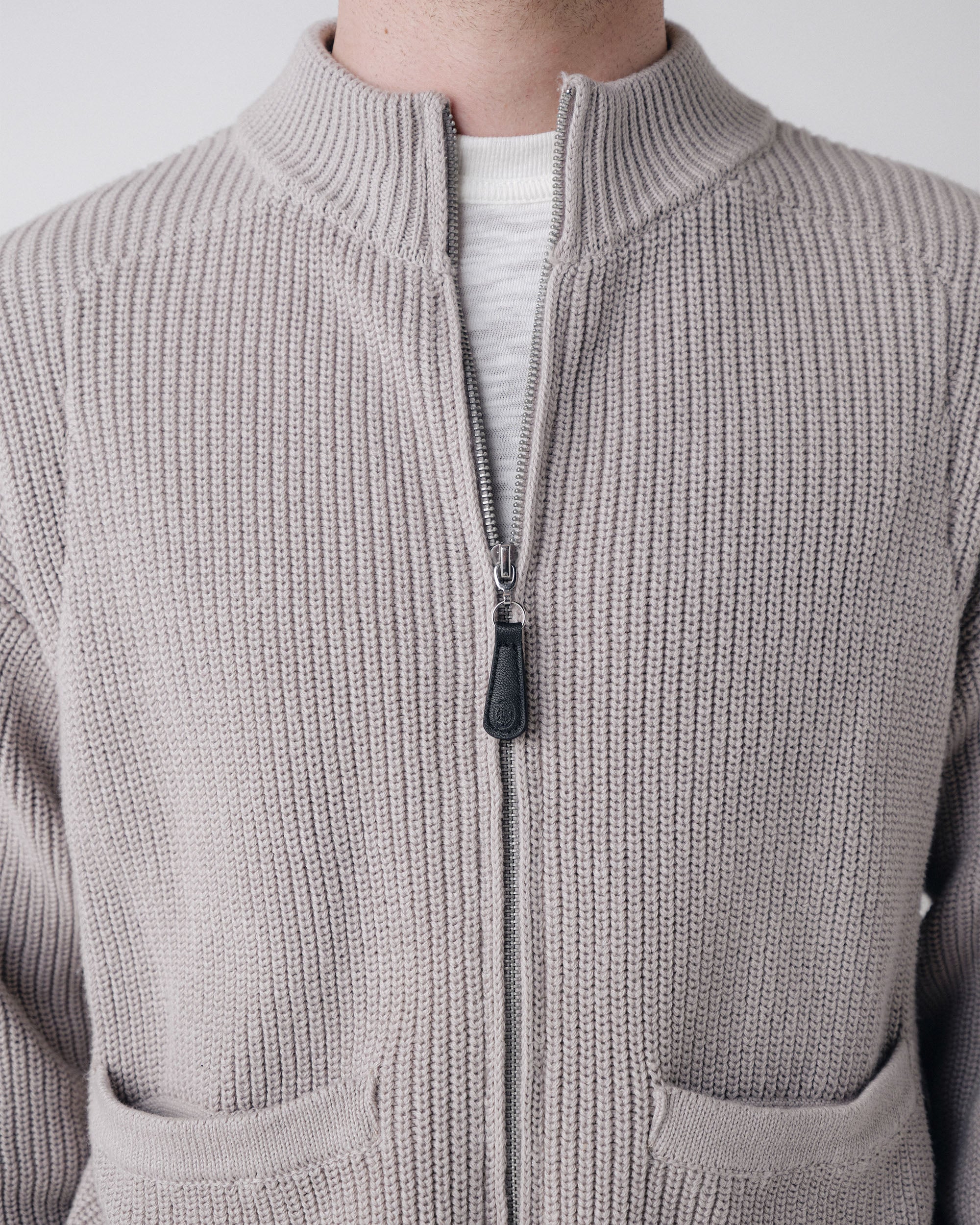 Pennant Knit Zip Cardigan - Slate Grey