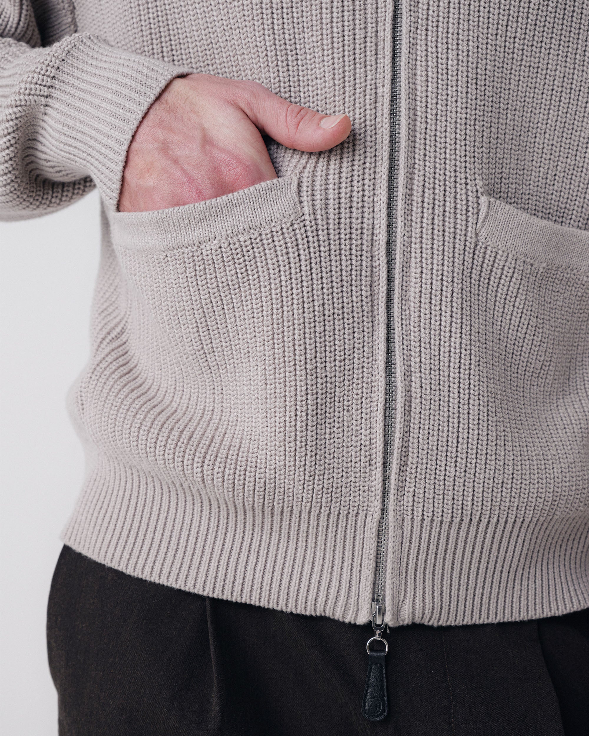 Pennant Knit Zip Cardigan - Slate Grey