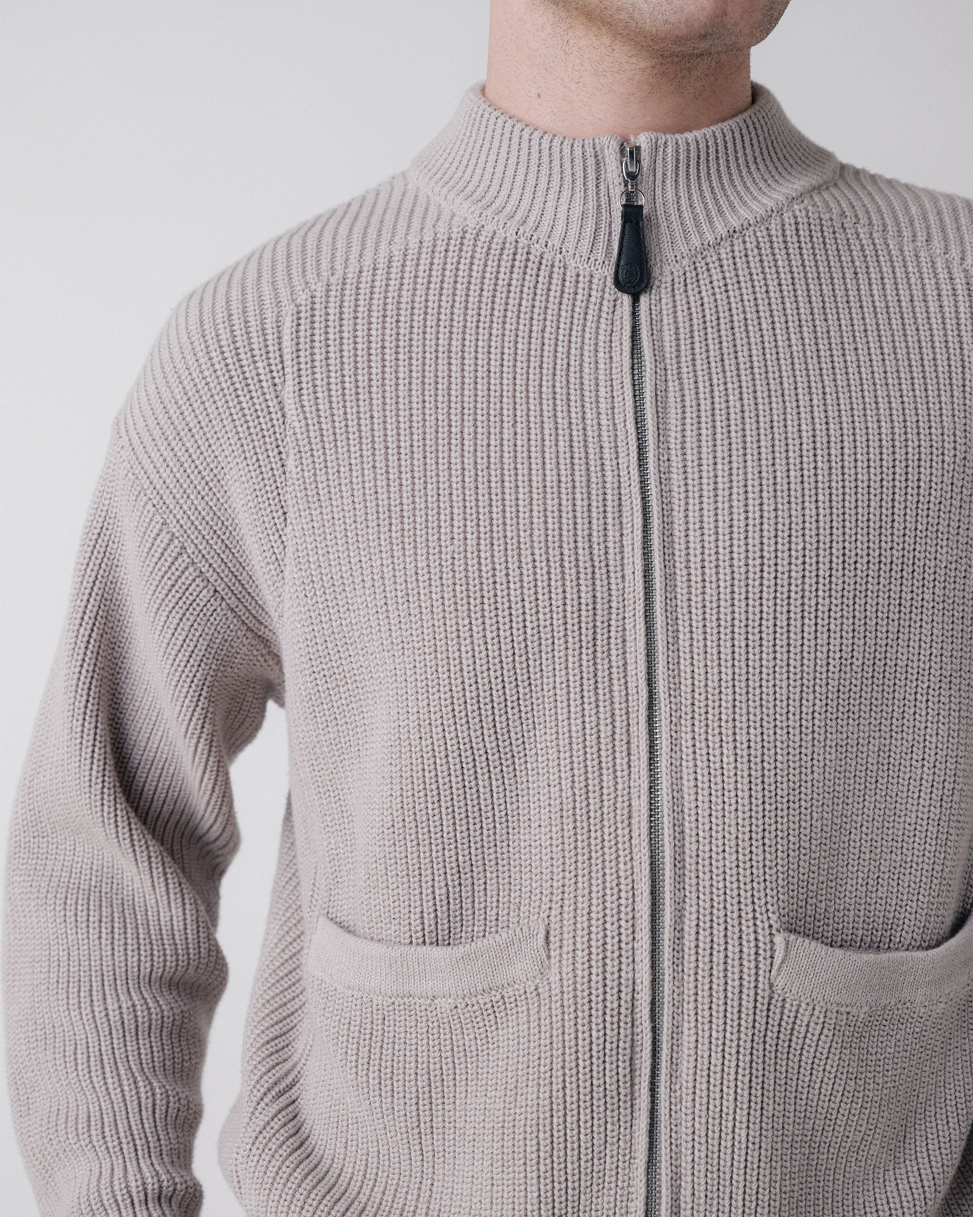 Pennant Knit Zip Cardigan - Slate Grey