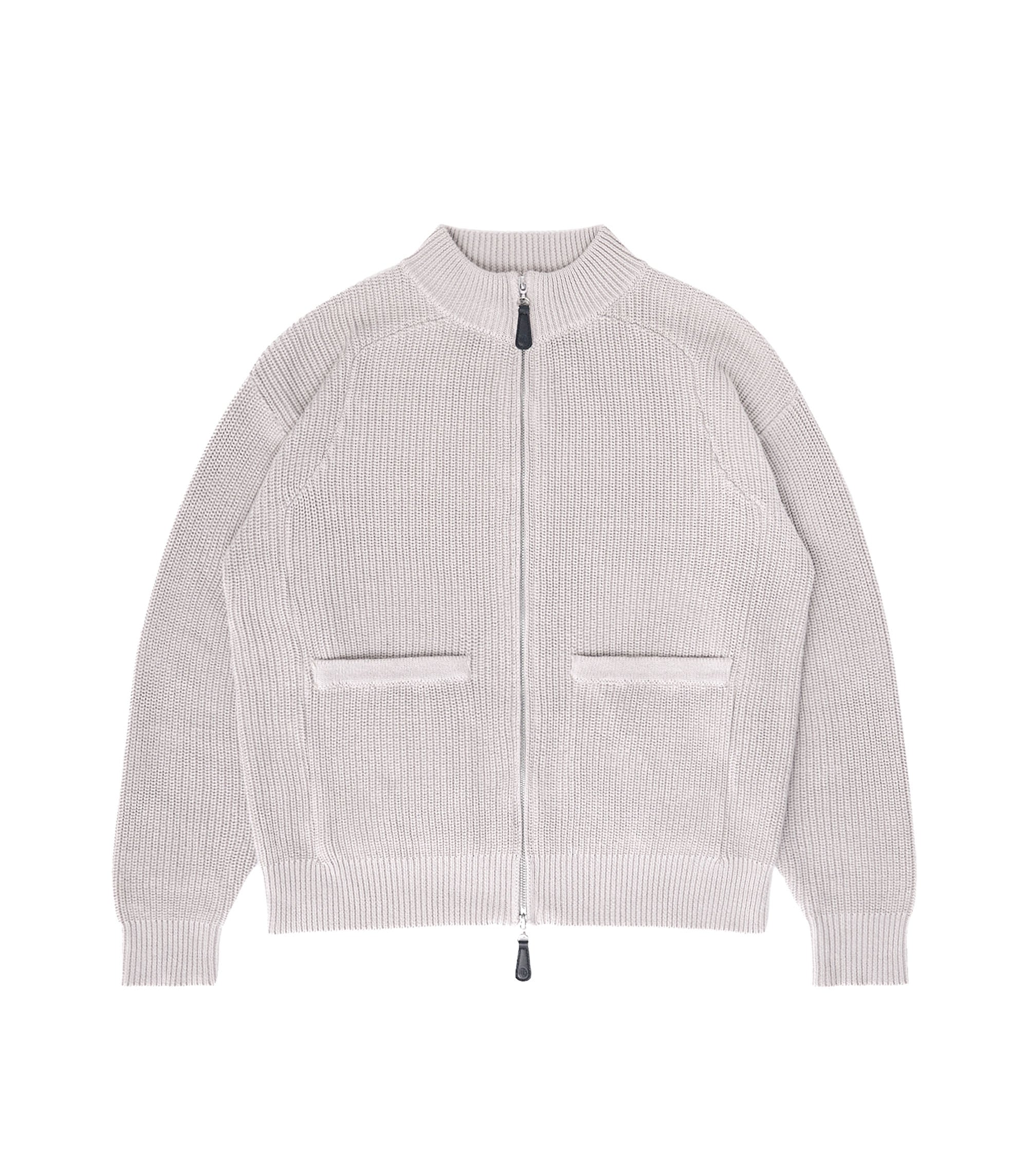 Pennant Knit Zip Cardigan - Slate Grey