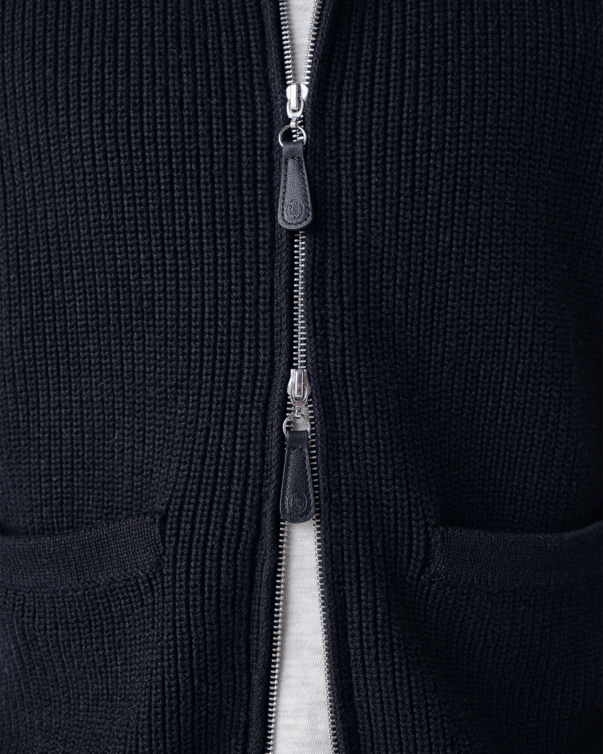 Pennant Knit Zip Cardigan - Black