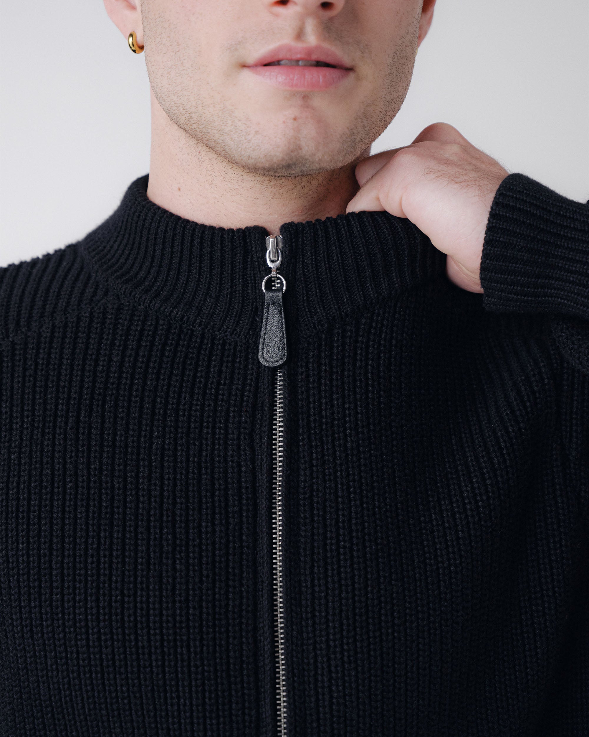 Pennant Knit Zip Cardigan - Black