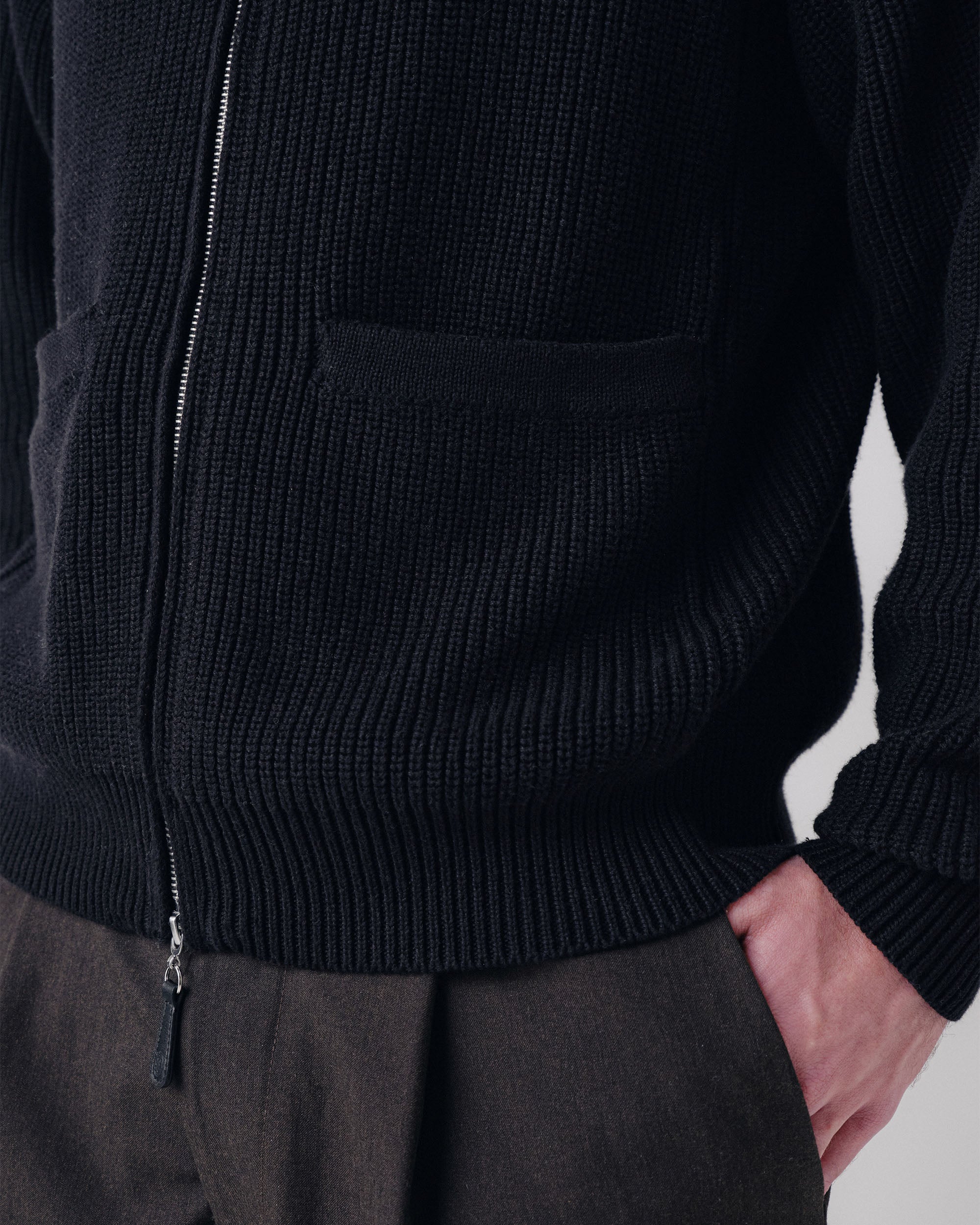 Pennant Knit Zip Cardigan - Black