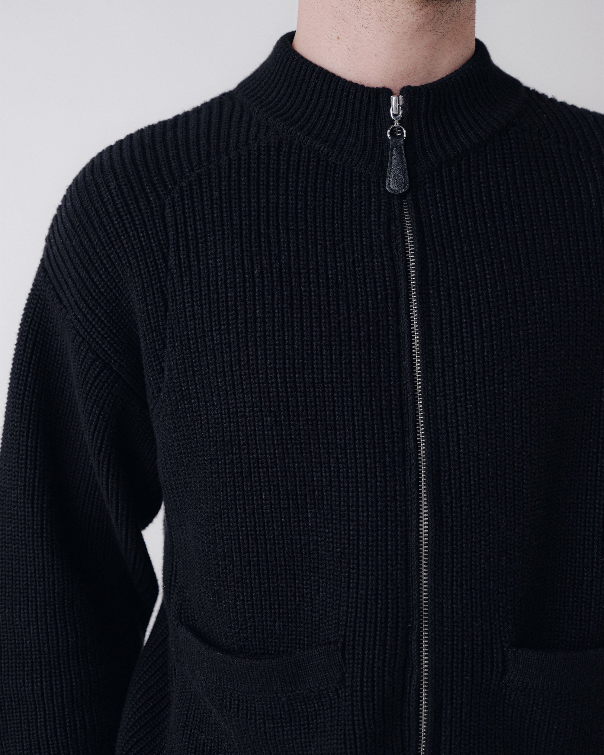 Pennant Knit Zip Cardigan - Black