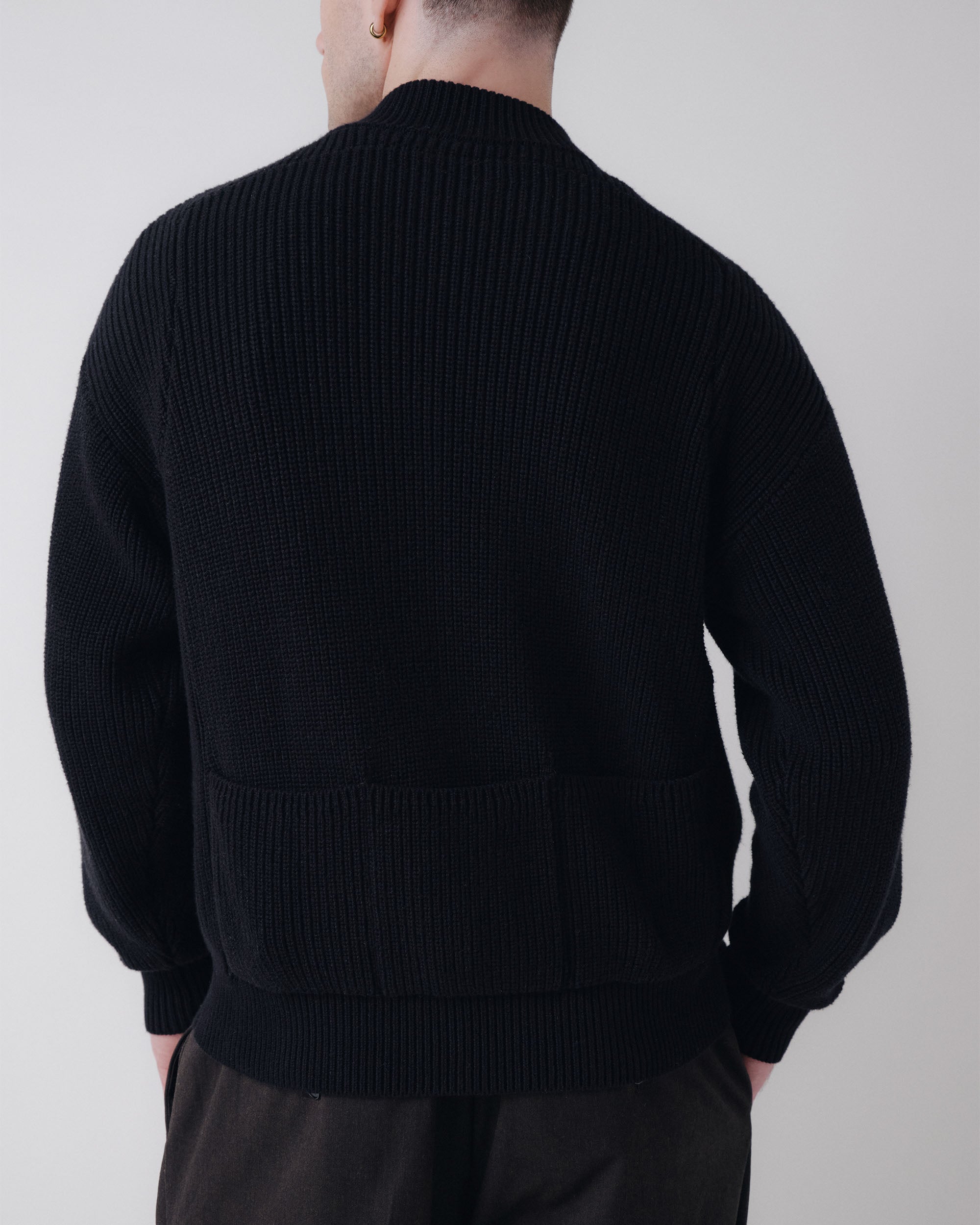 Pennant Knit Zip Cardigan - Black