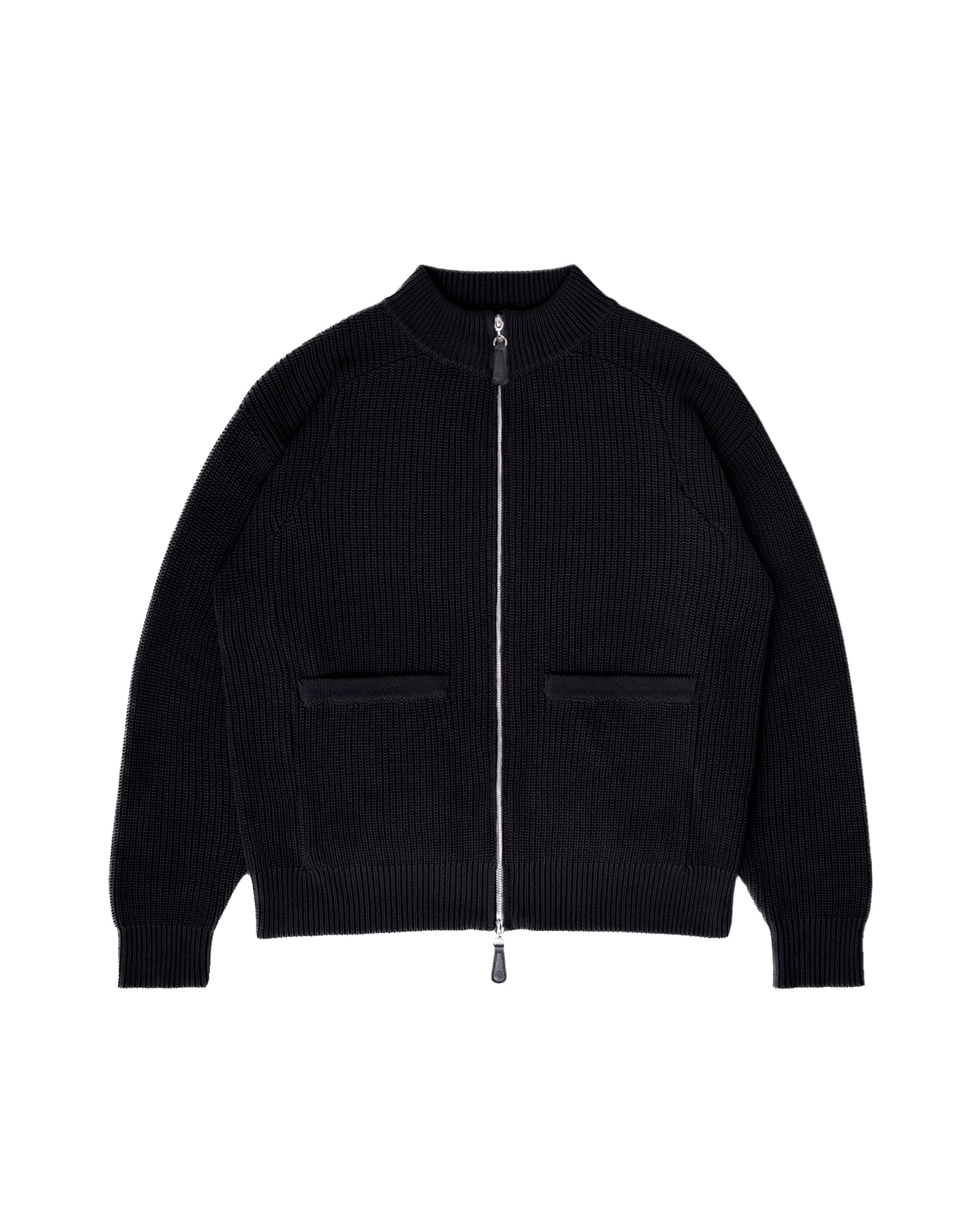 Pennant Knit Zip Cardigan - Black