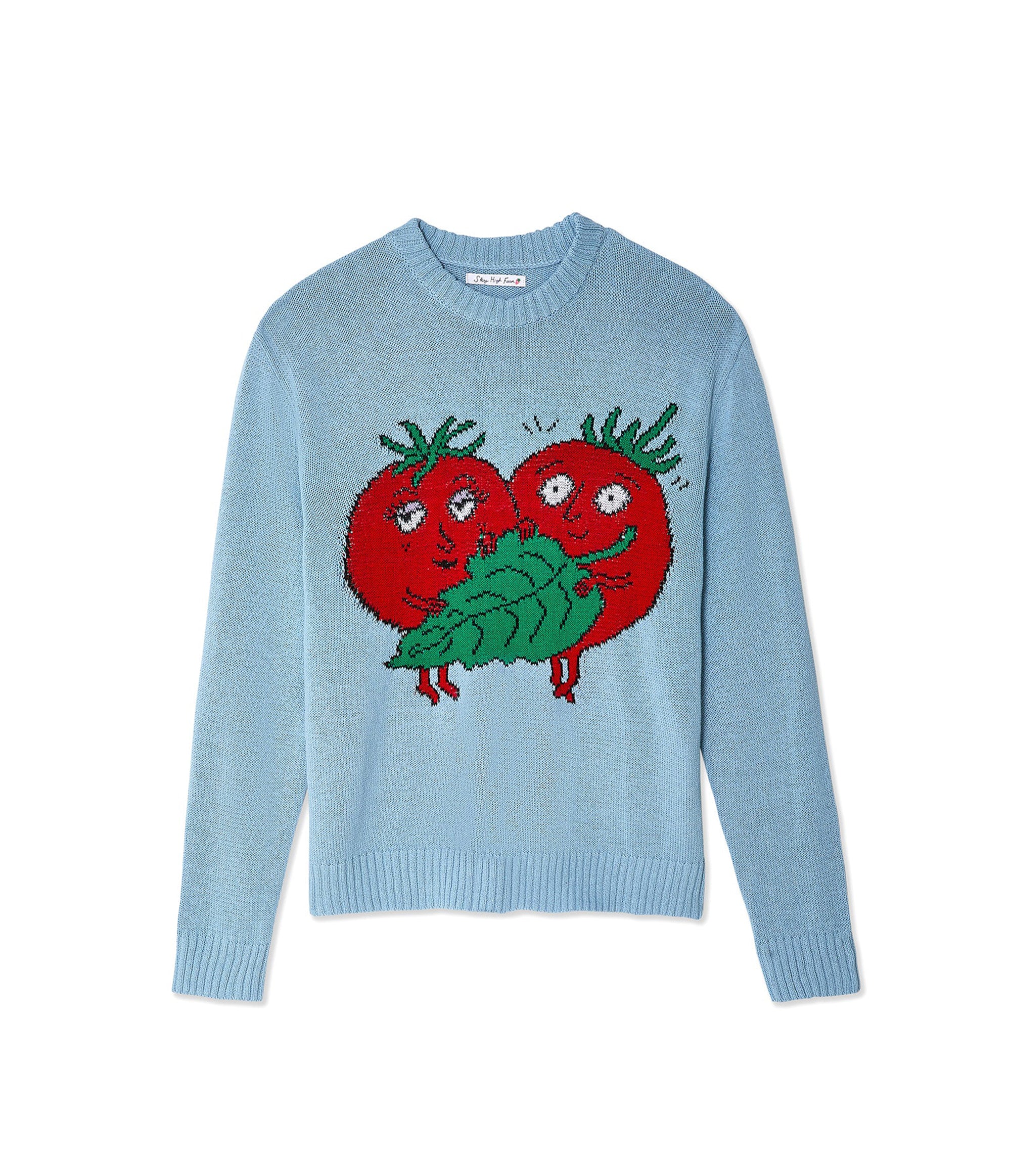 Intarsia Tomatoes Sweater - Light Blue